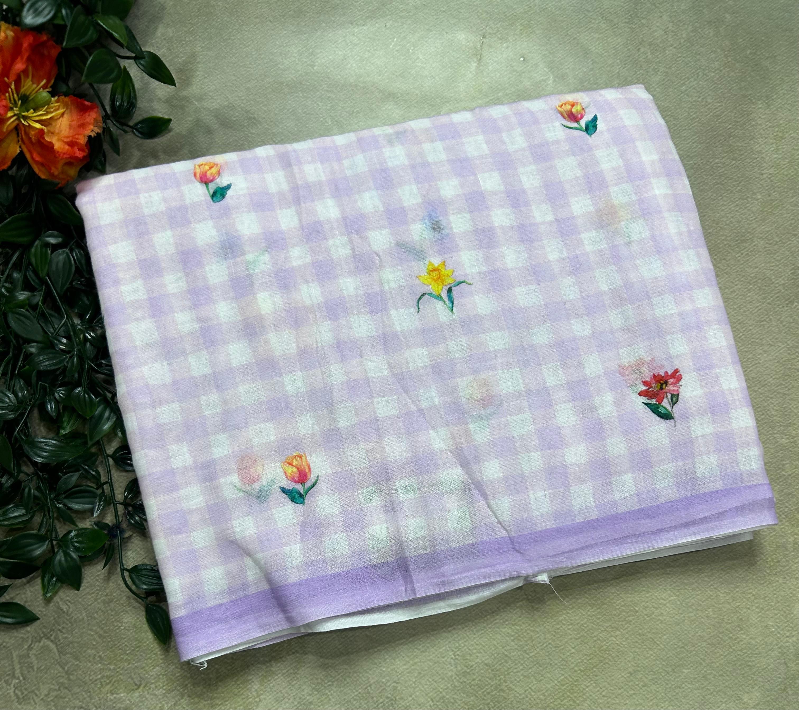 Light purple  digital print mul cotton 106 saree