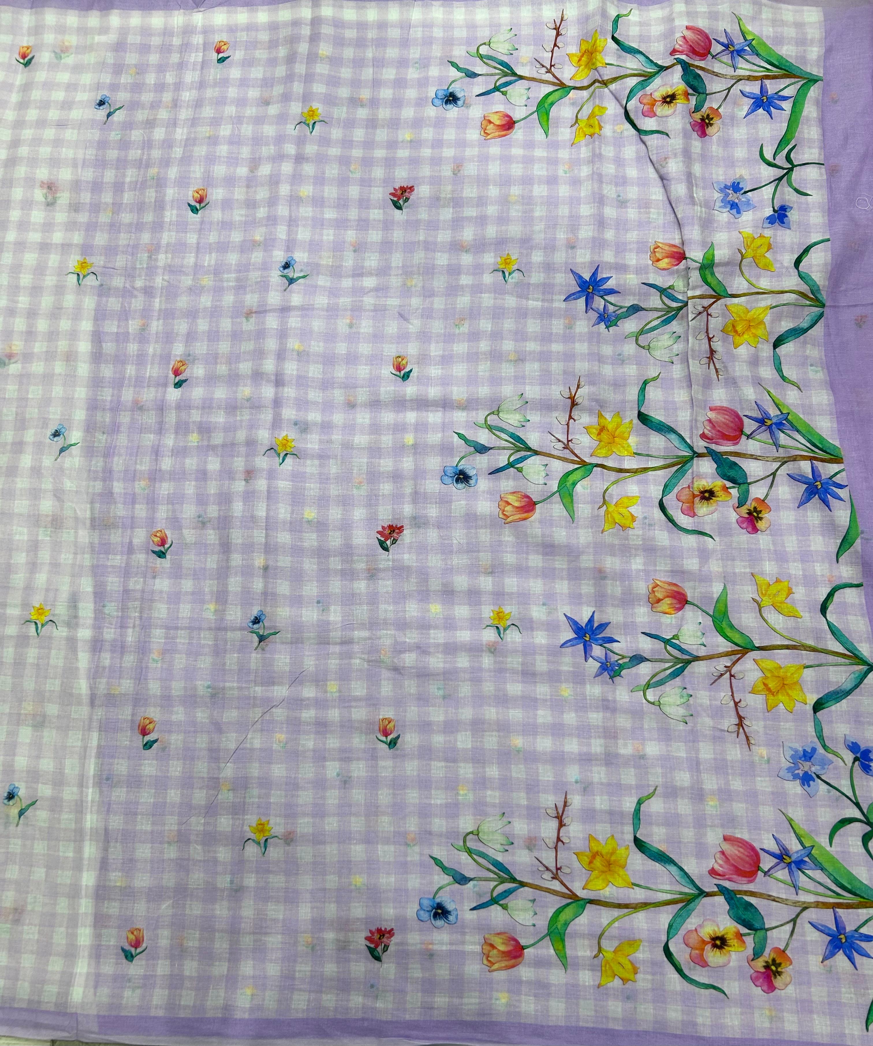Light purple  digital print mul cotton 106 saree