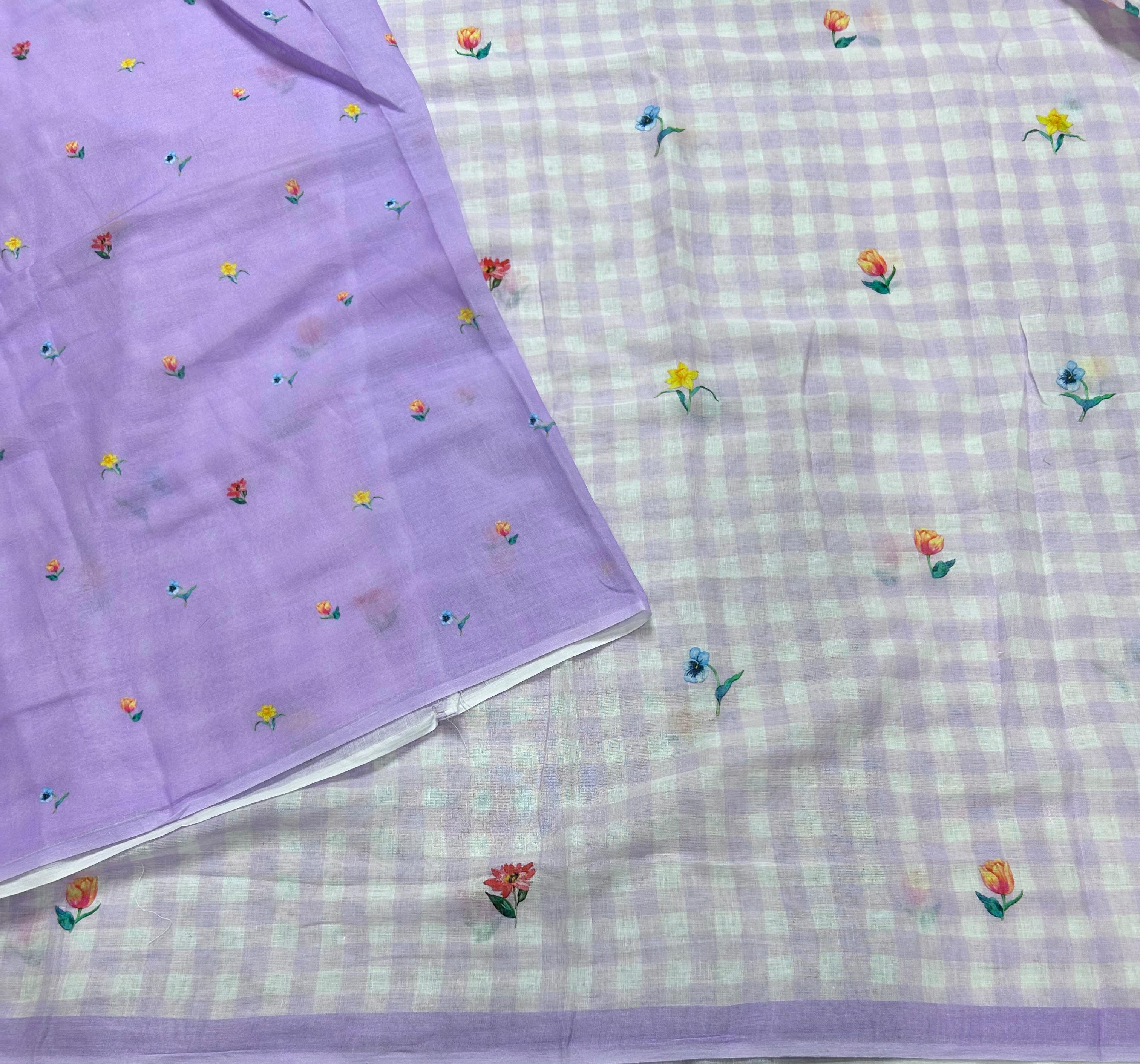 Light purple  digital print mul cotton 106 saree