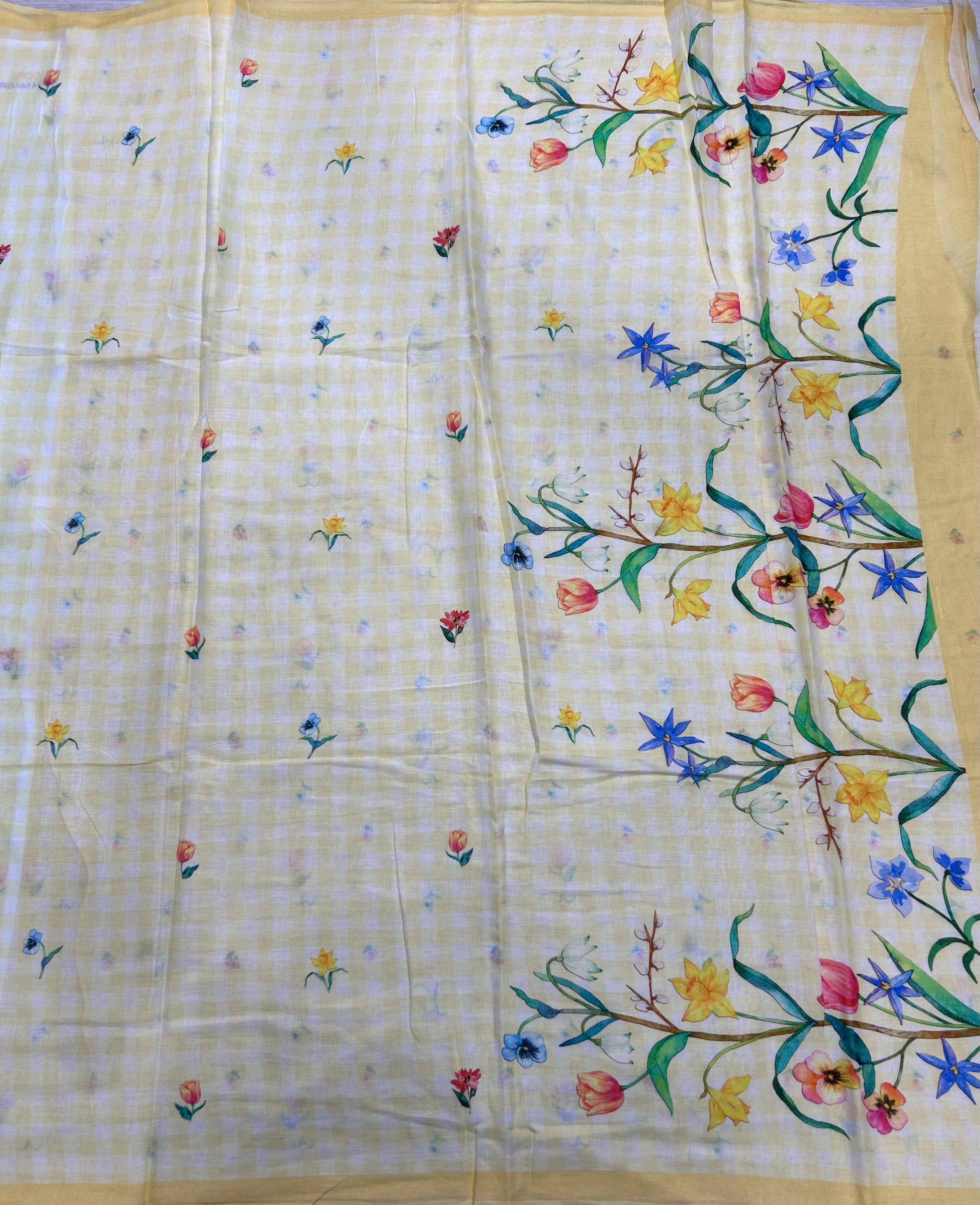 Pastel yellow digital print mul cotton 106 saree