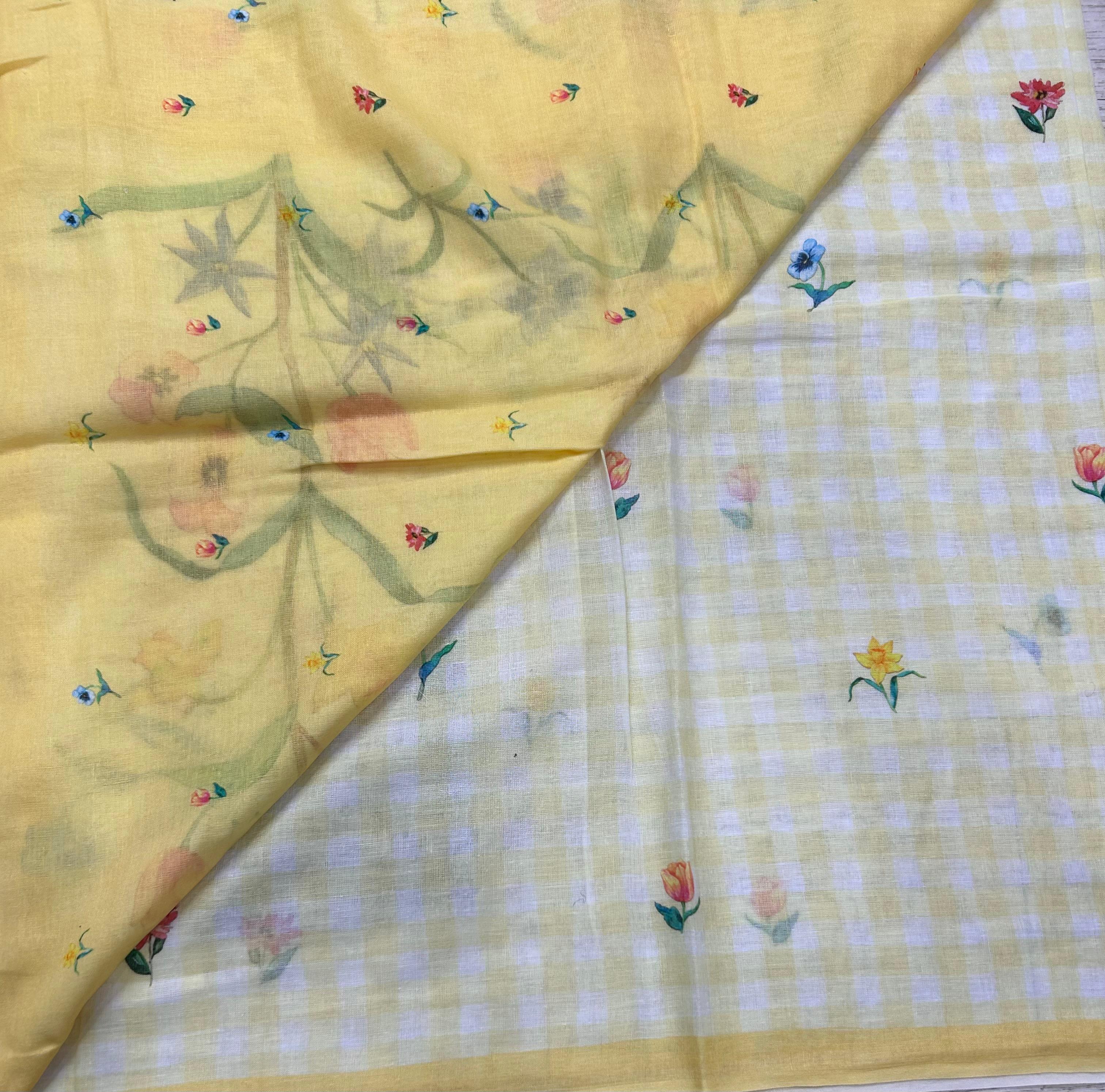 Pastel yellow digital print mul cotton 106 saree