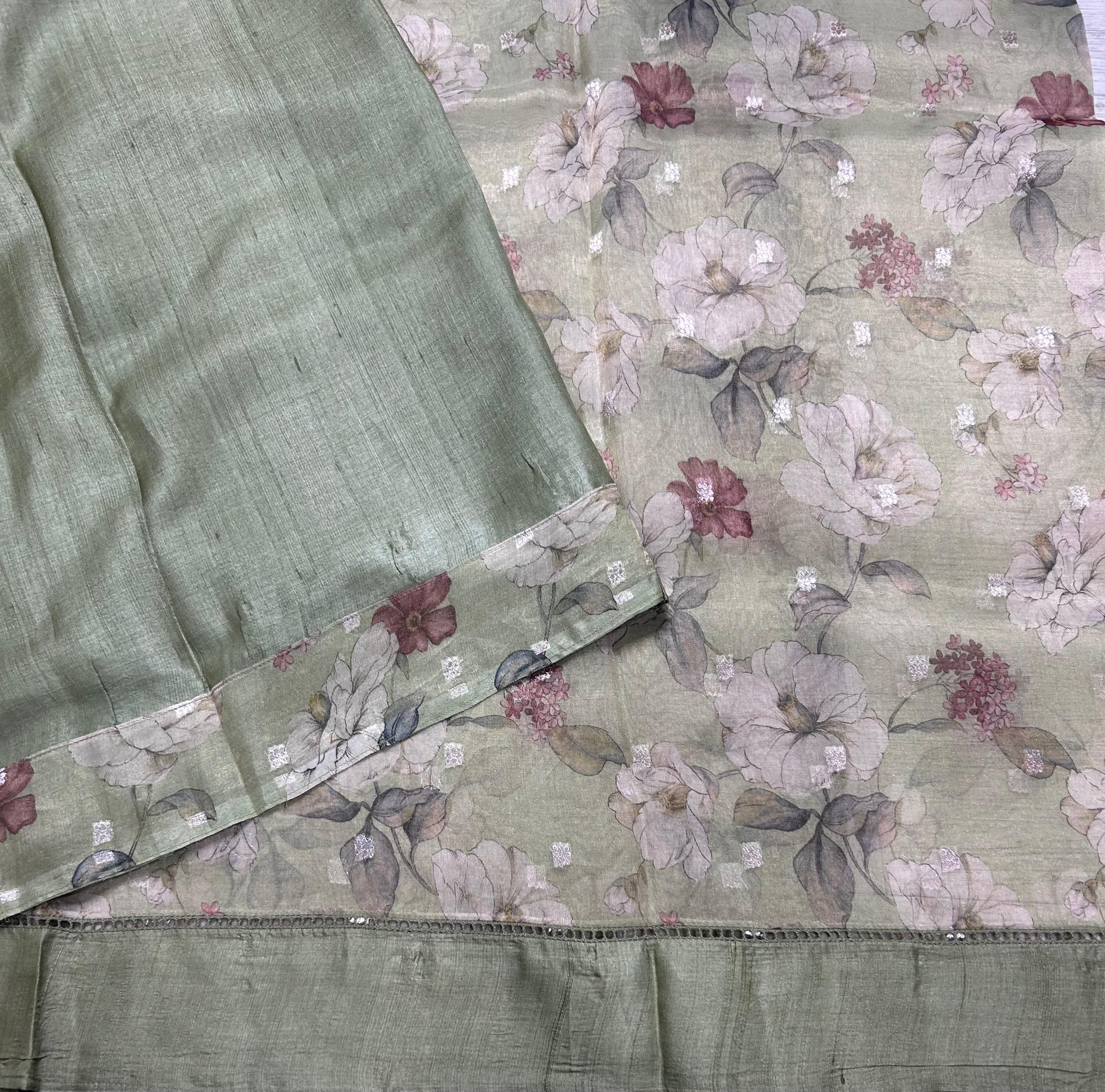 Pastel green pure kora tissue 106 saree