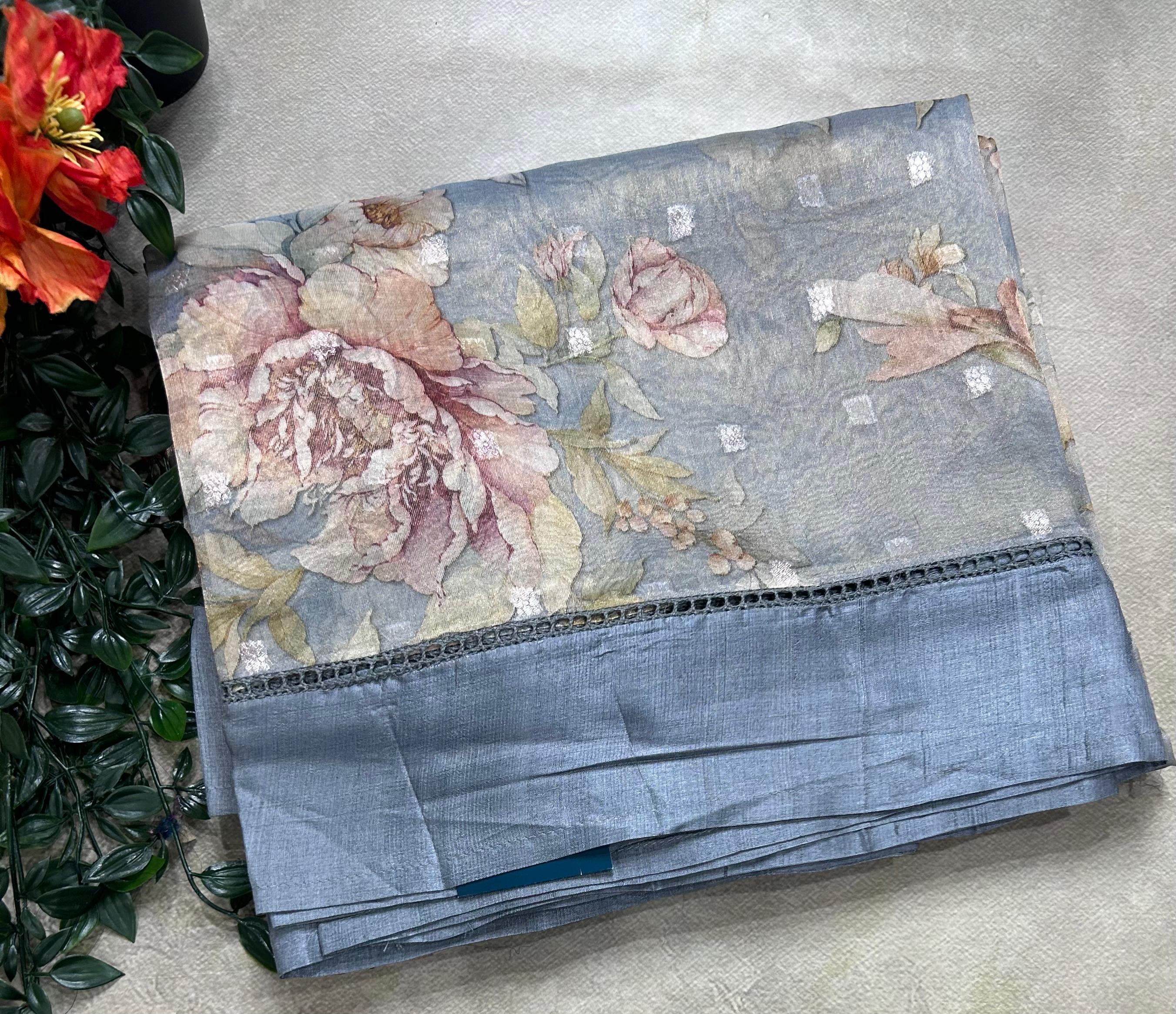 Pastel blue pure kora tissue 106 saree