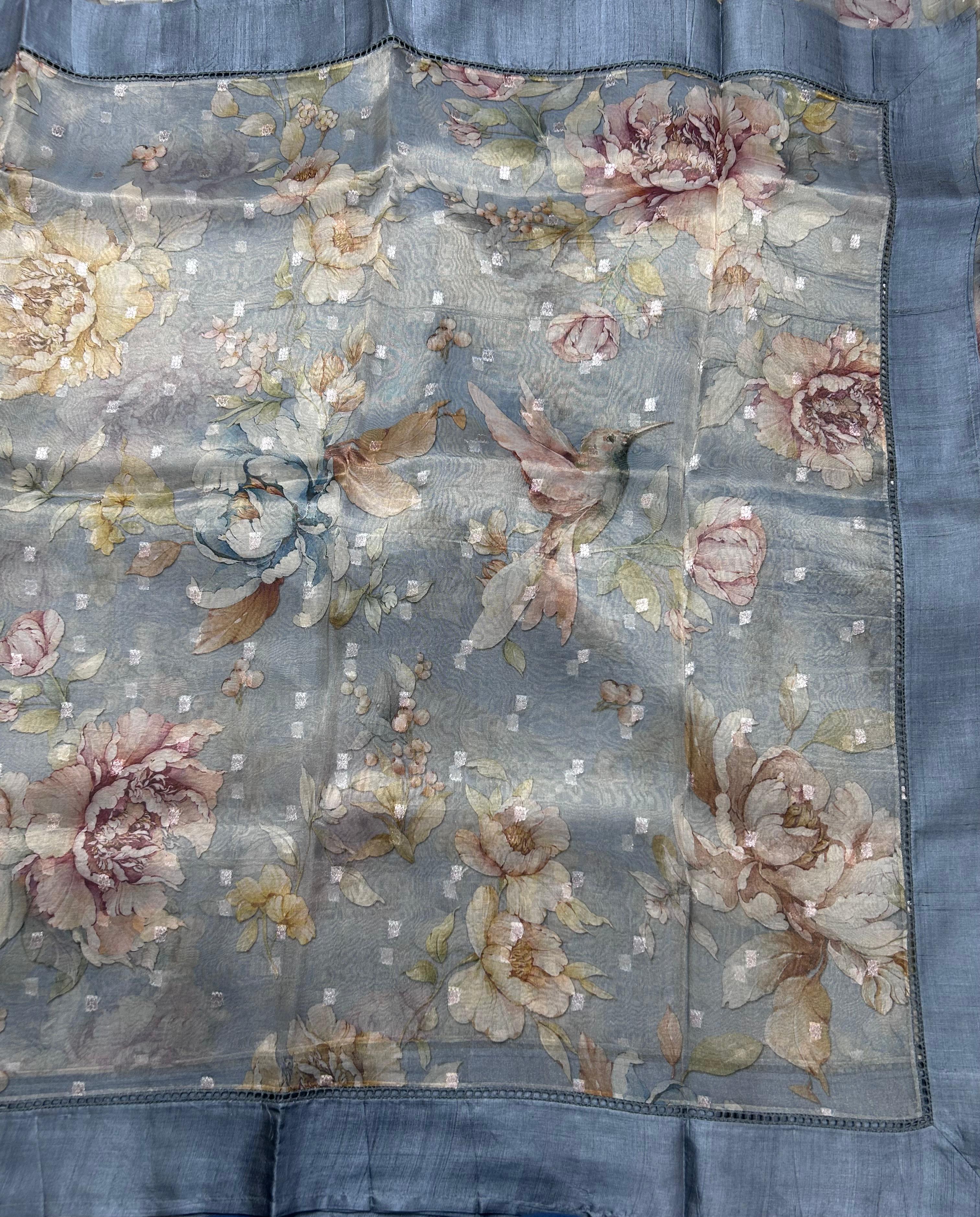 Pastel blue pure kora tissue 106 saree