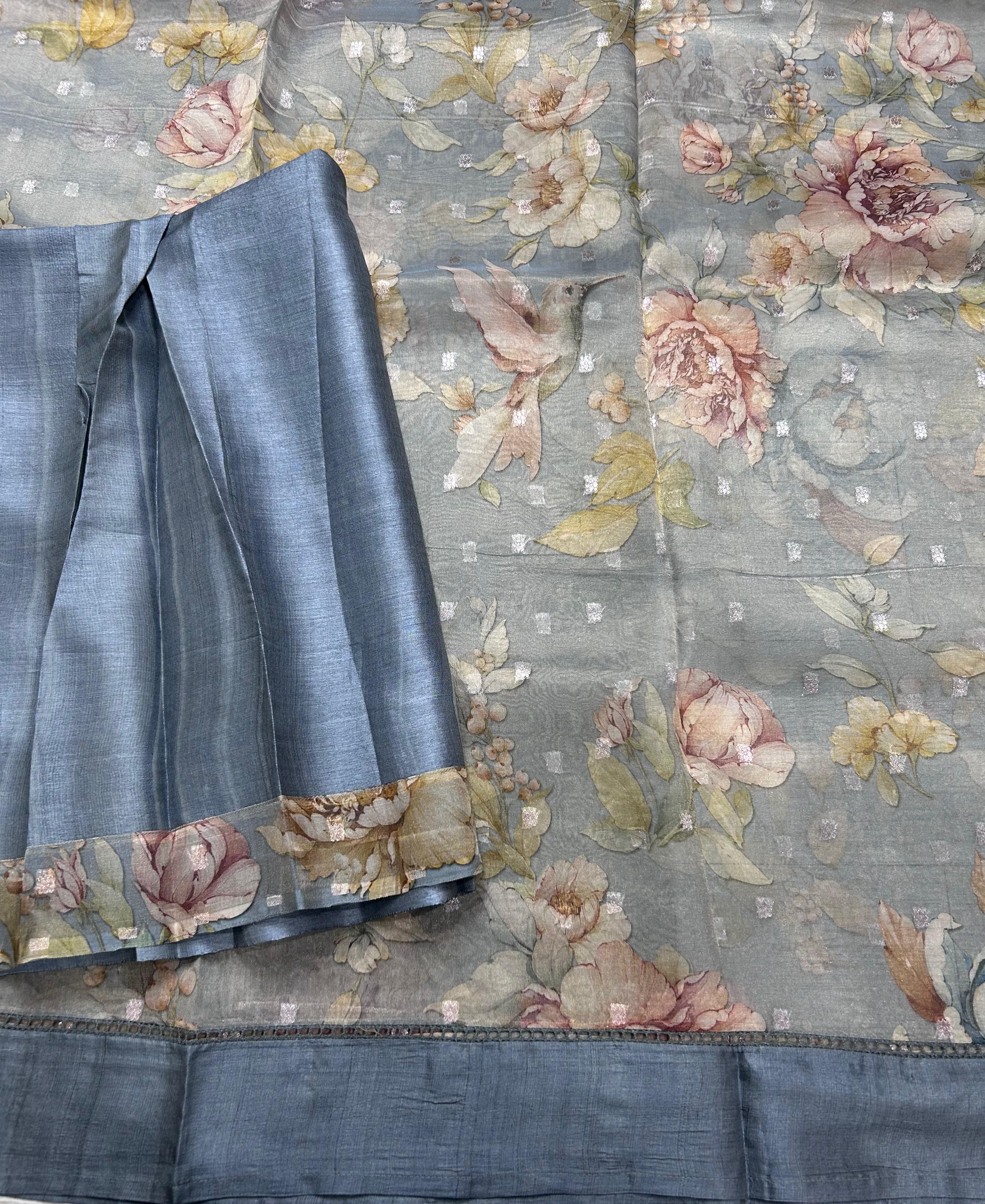 Pastel blue pure kora tissue 106 saree