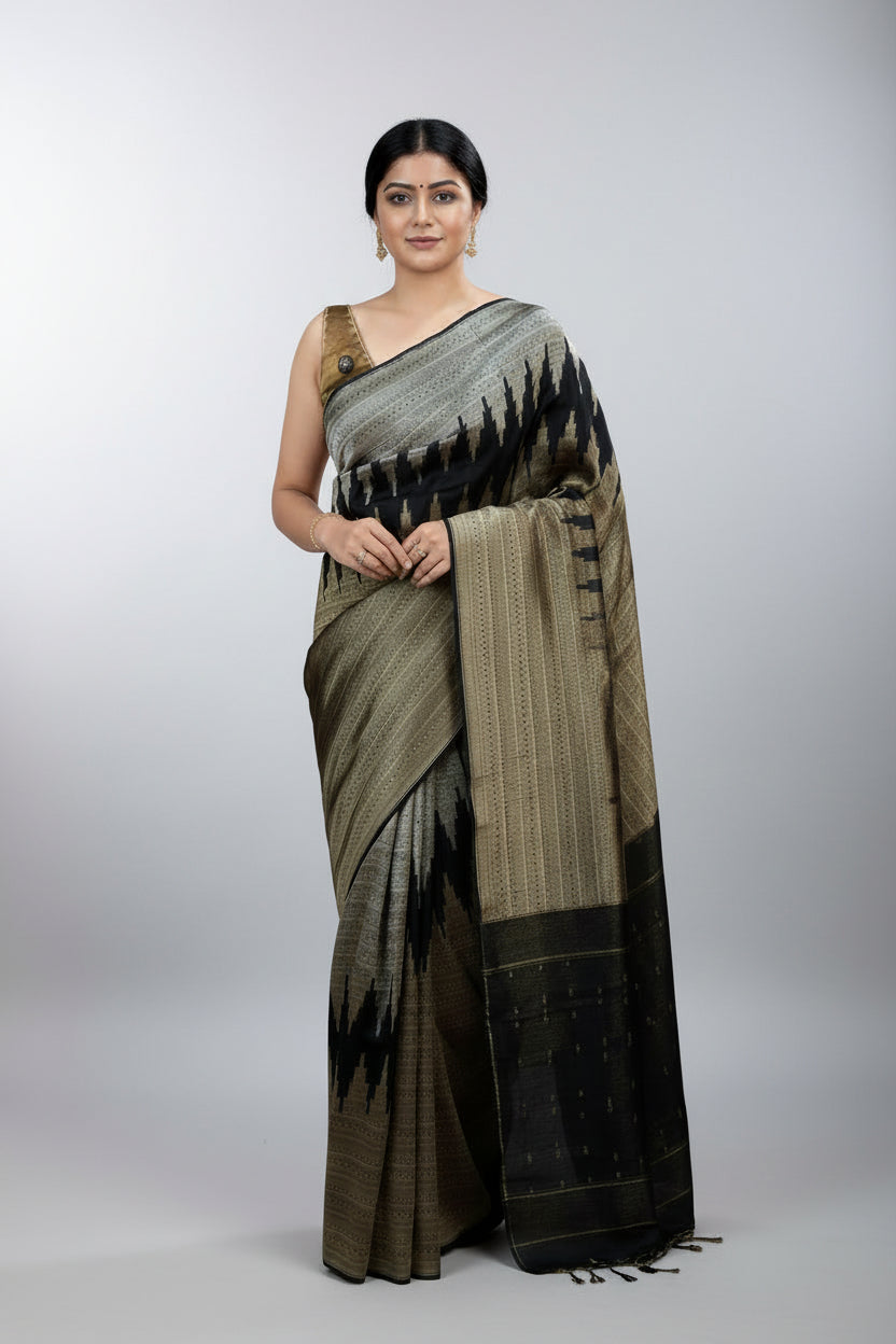 Black n gold tissue saree TS106