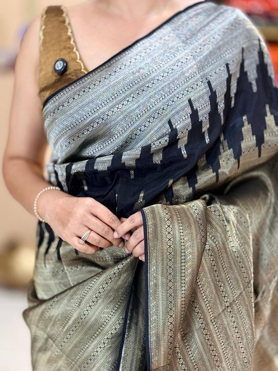 Black n gold tissue saree TS106