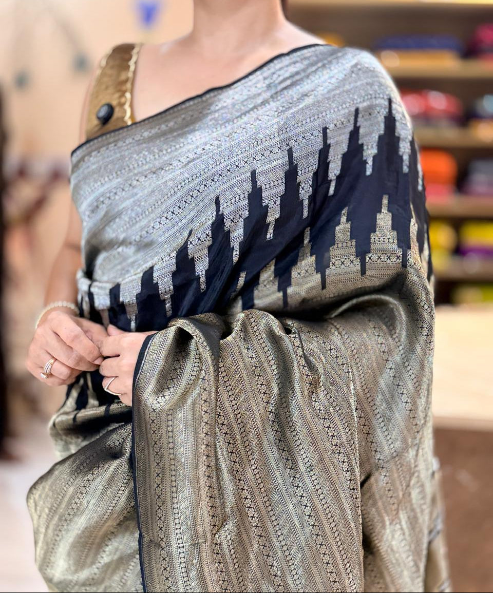 Black n gold tissue saree TS106