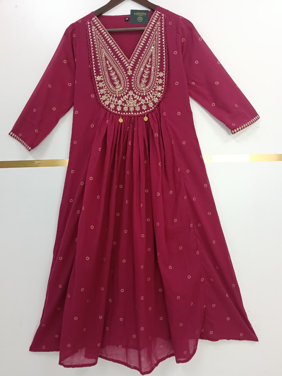 Marroon Cotton Hand Embroidery Airline Kurtha 677