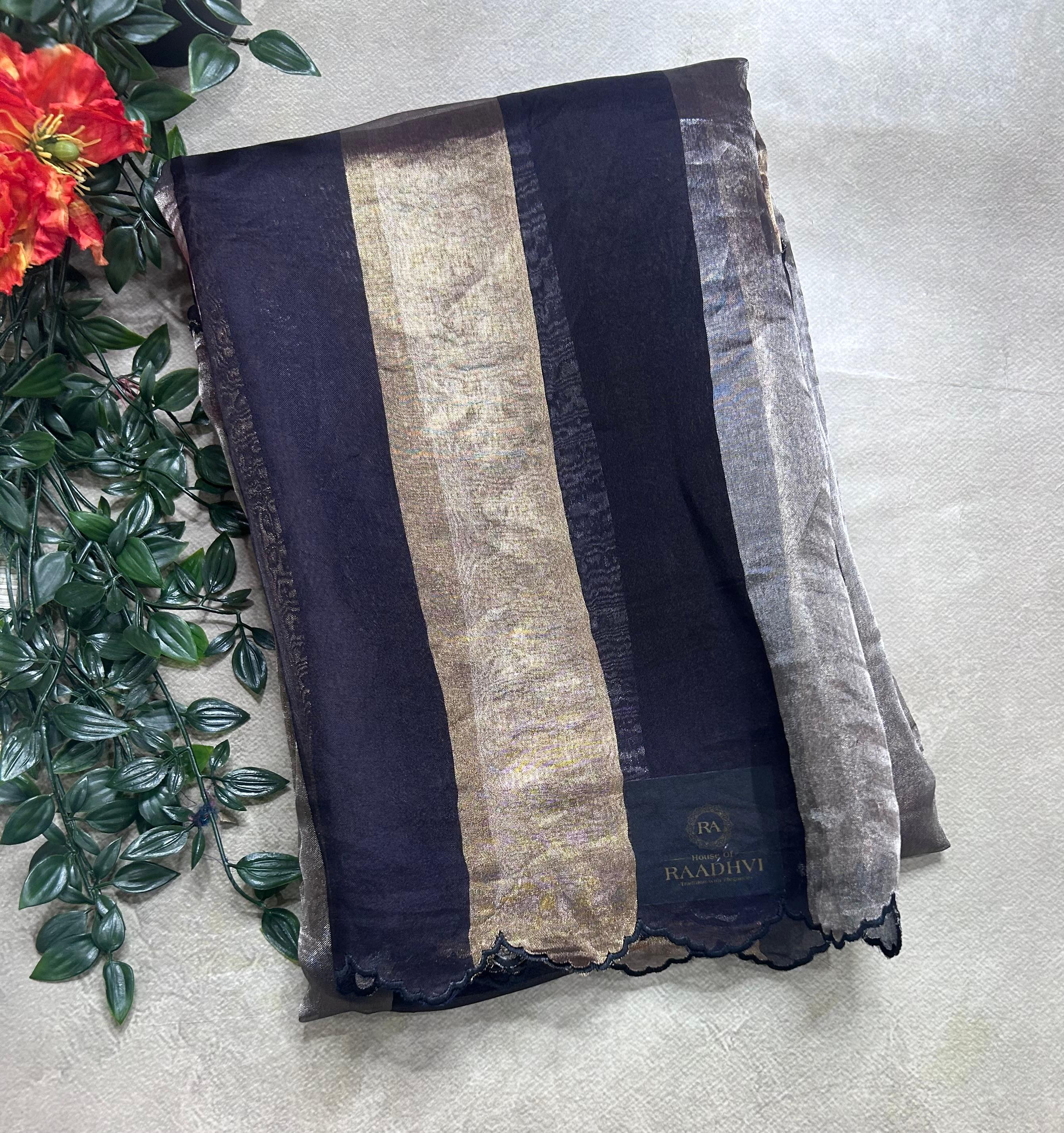 Black Big Stripes Pure Organza 106 Saree