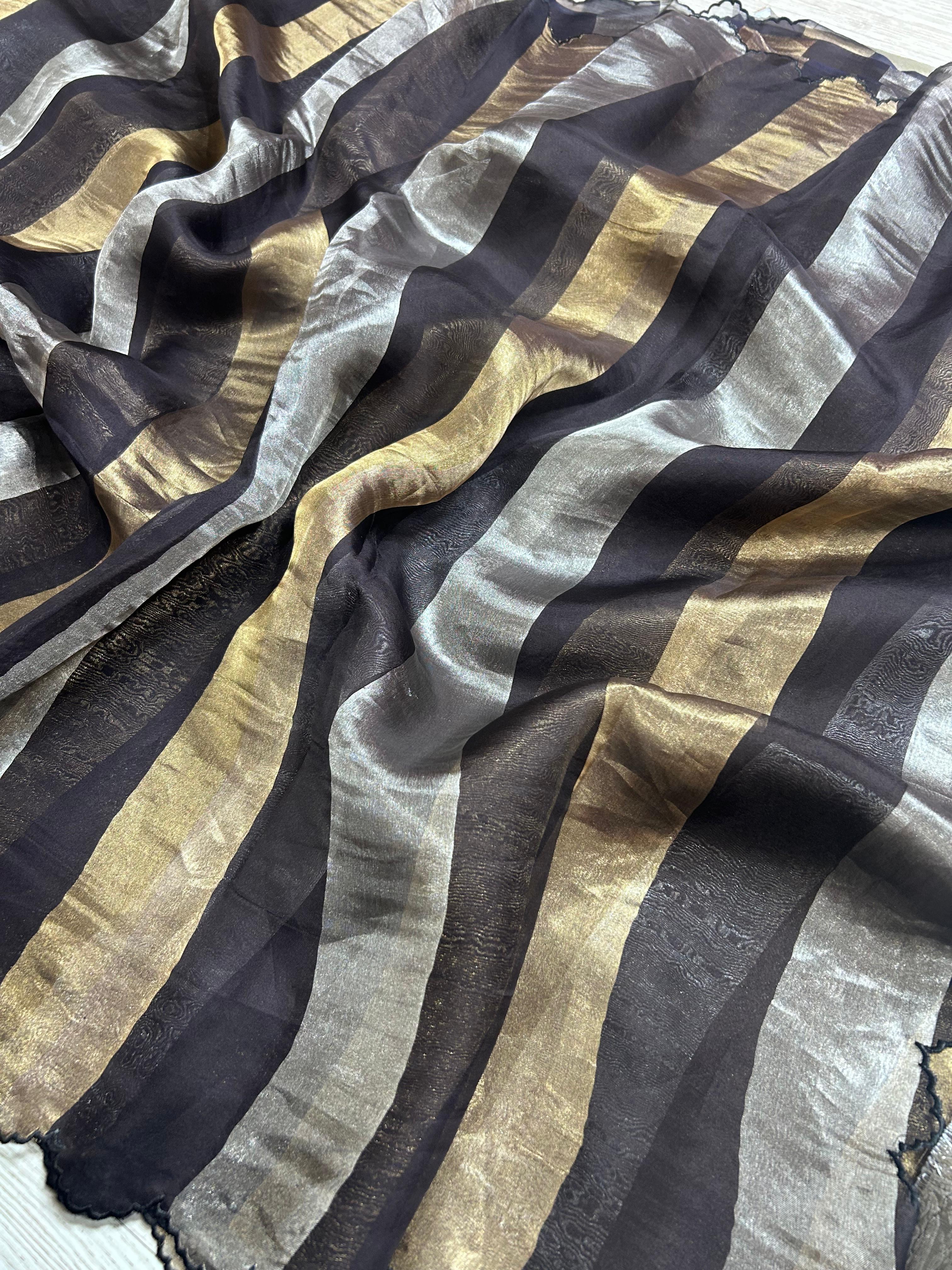 Black Big Stripes Pure Organza 106 Saree
