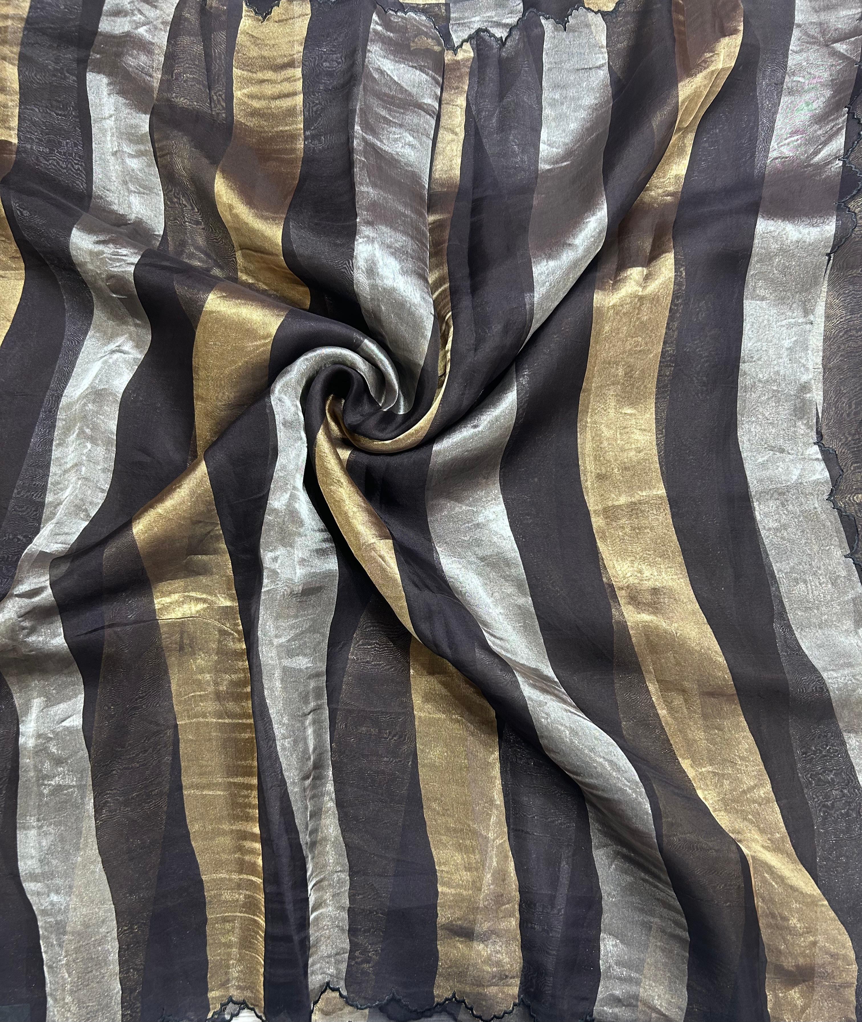 Black Big Stripes Pure Organza 106 Saree