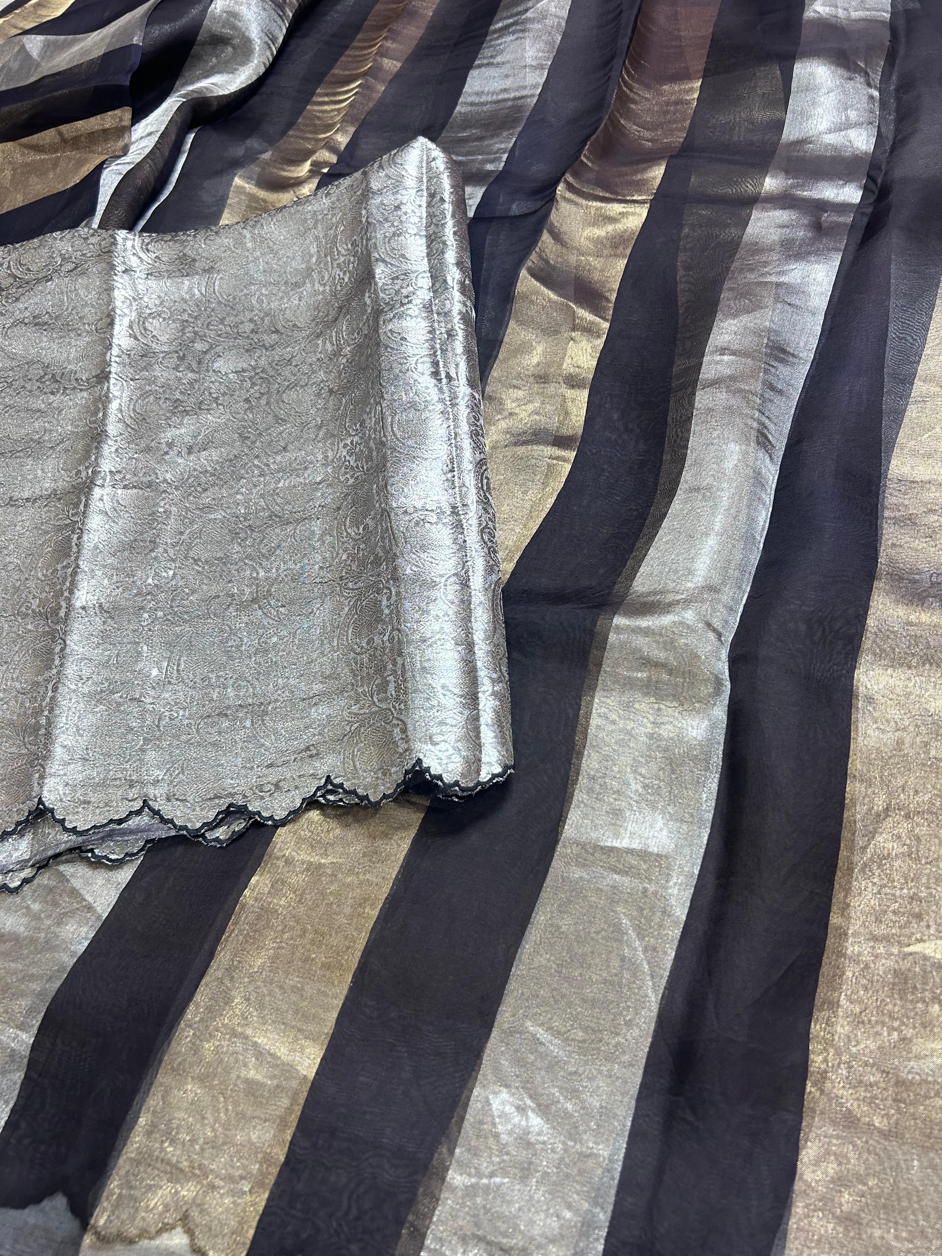 Black Big Stripes Pure Organza 106 Saree