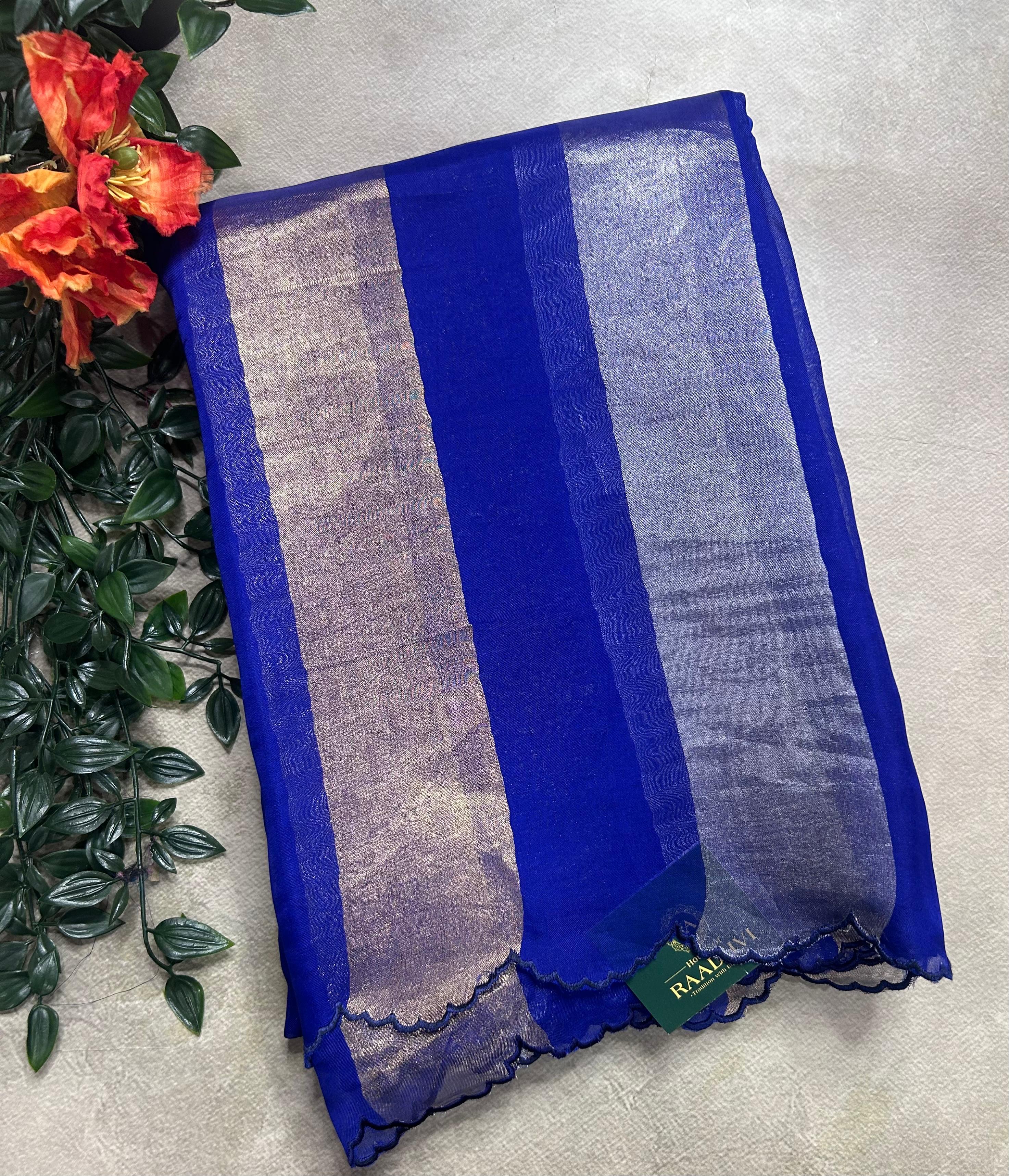 Blue Big Stripes Pure Organza 106 Saree