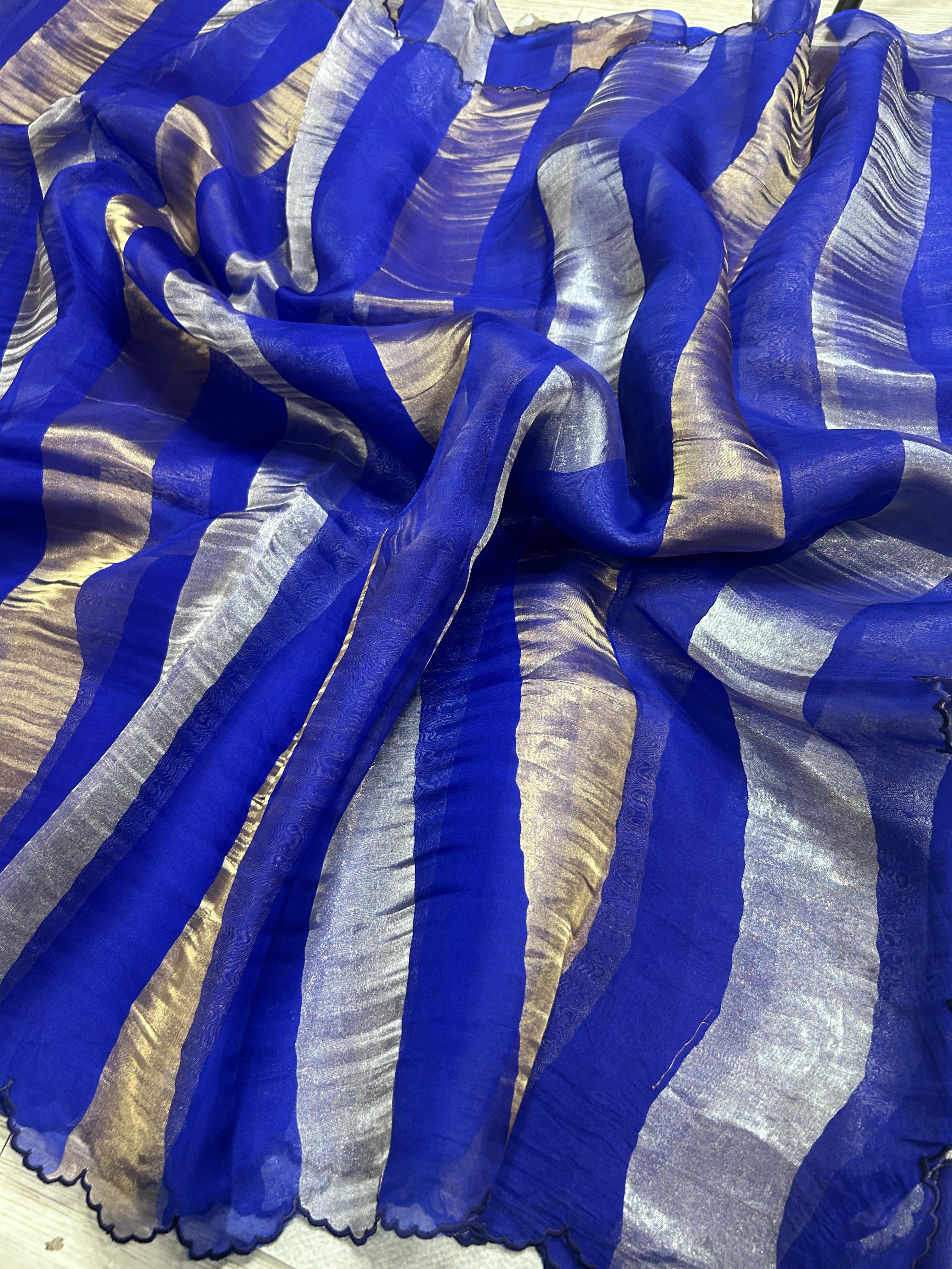 Blue Big Stripes Pure Organza 106 Saree