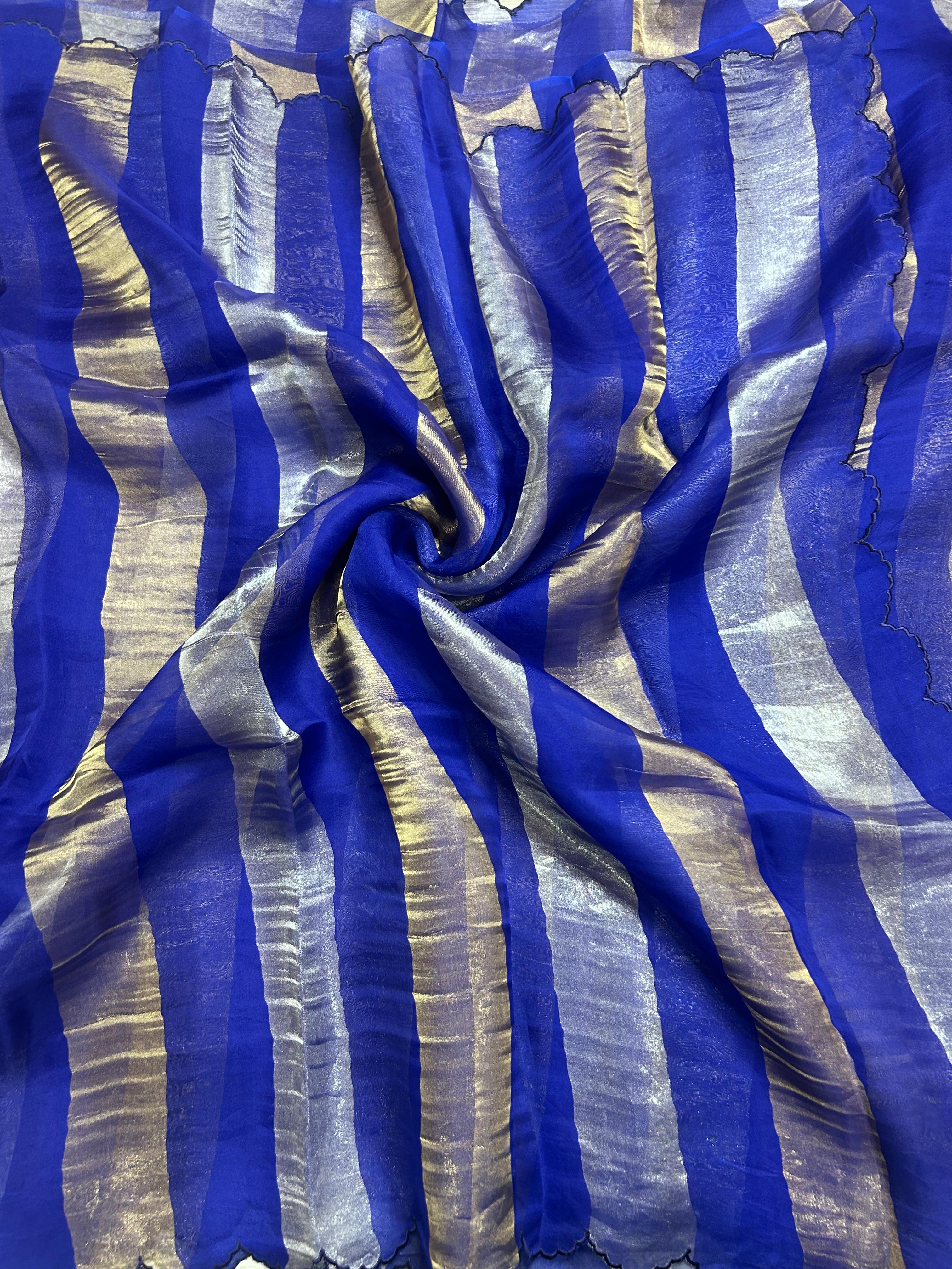Blue Big Stripes Pure Organza 106 Saree