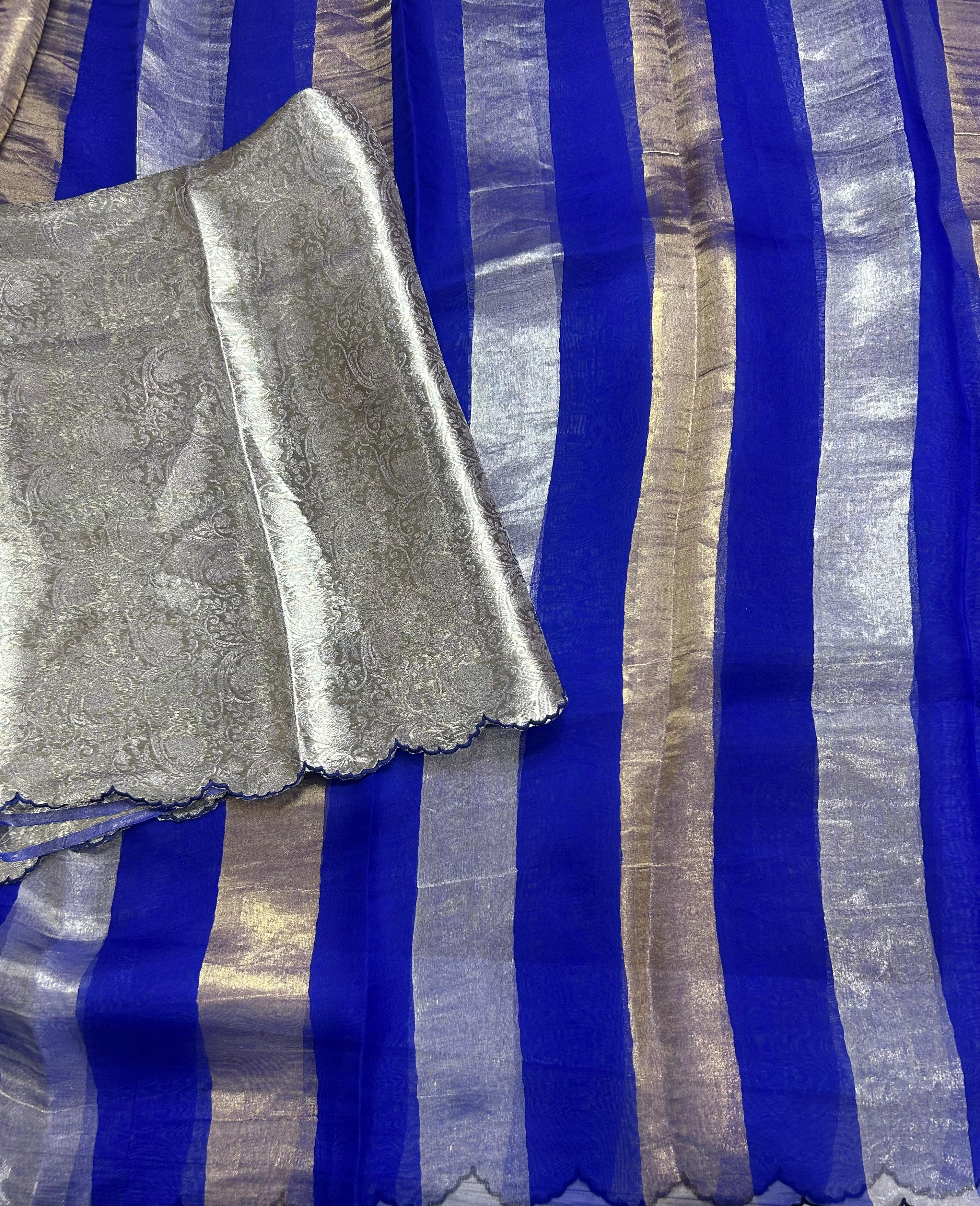 Blue Big Stripes Pure Organza 106 Saree