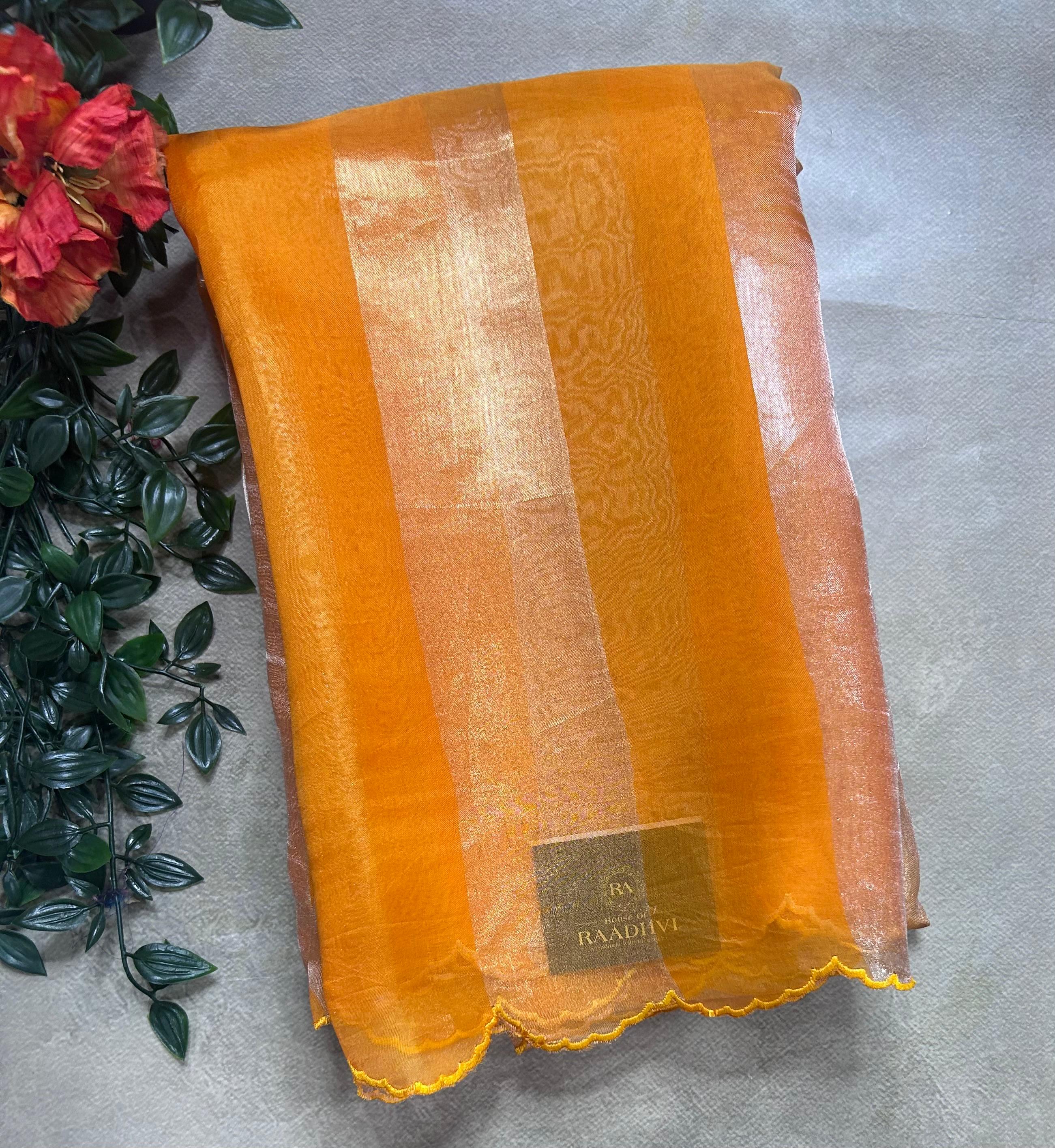 Yellow Big Stripes Pure Organza 106 Saree