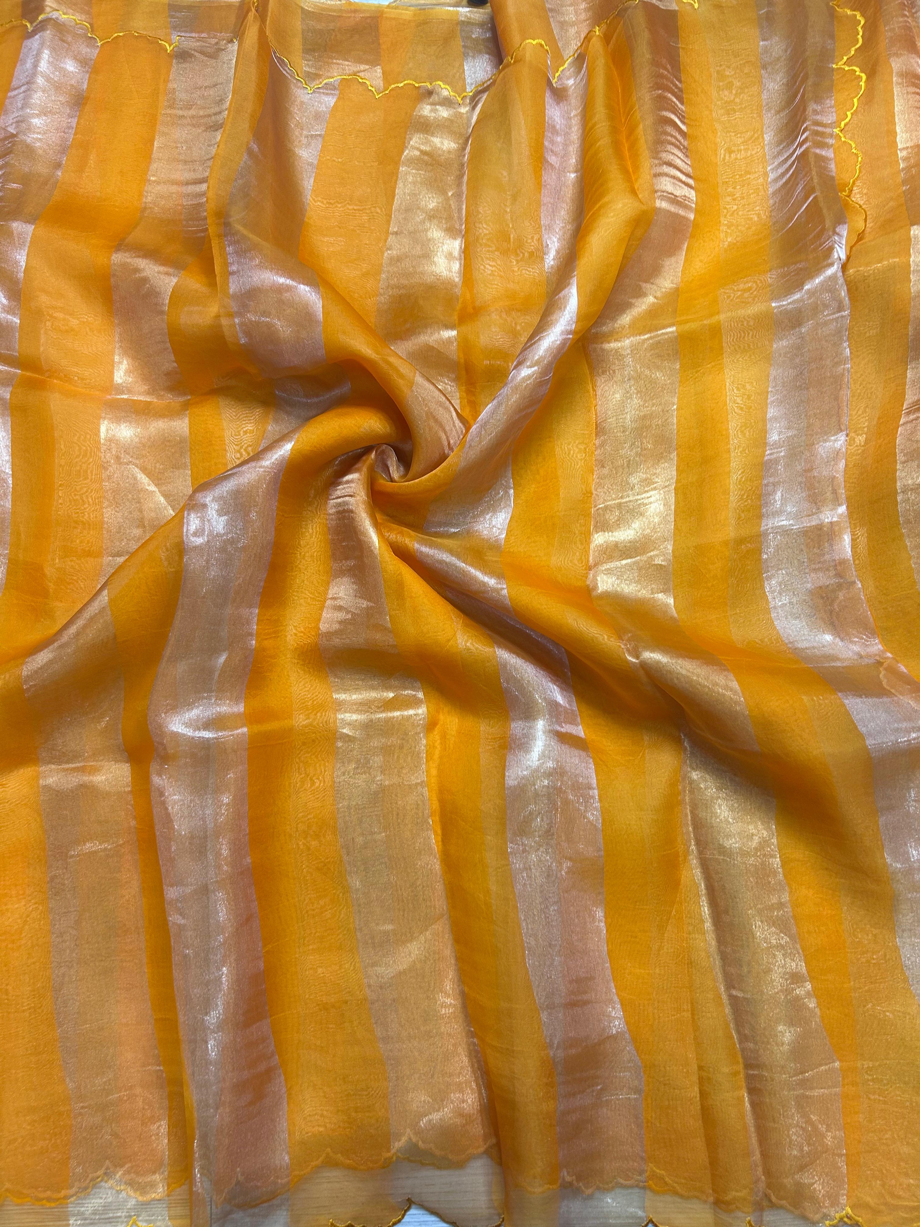 Yellow Big Stripes Pure Organza 106 Saree