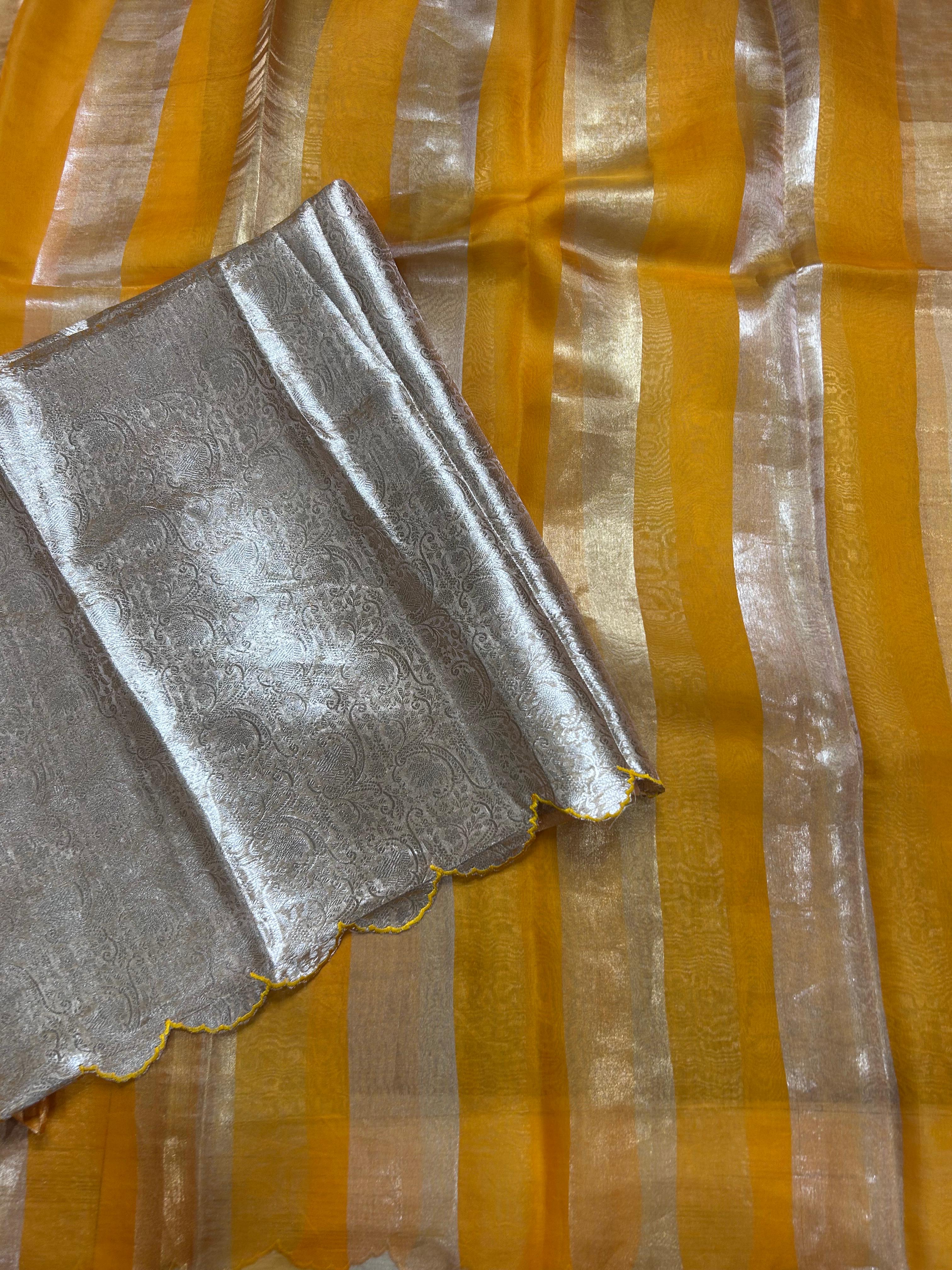 Yellow Big Stripes Pure Organza 106 Saree