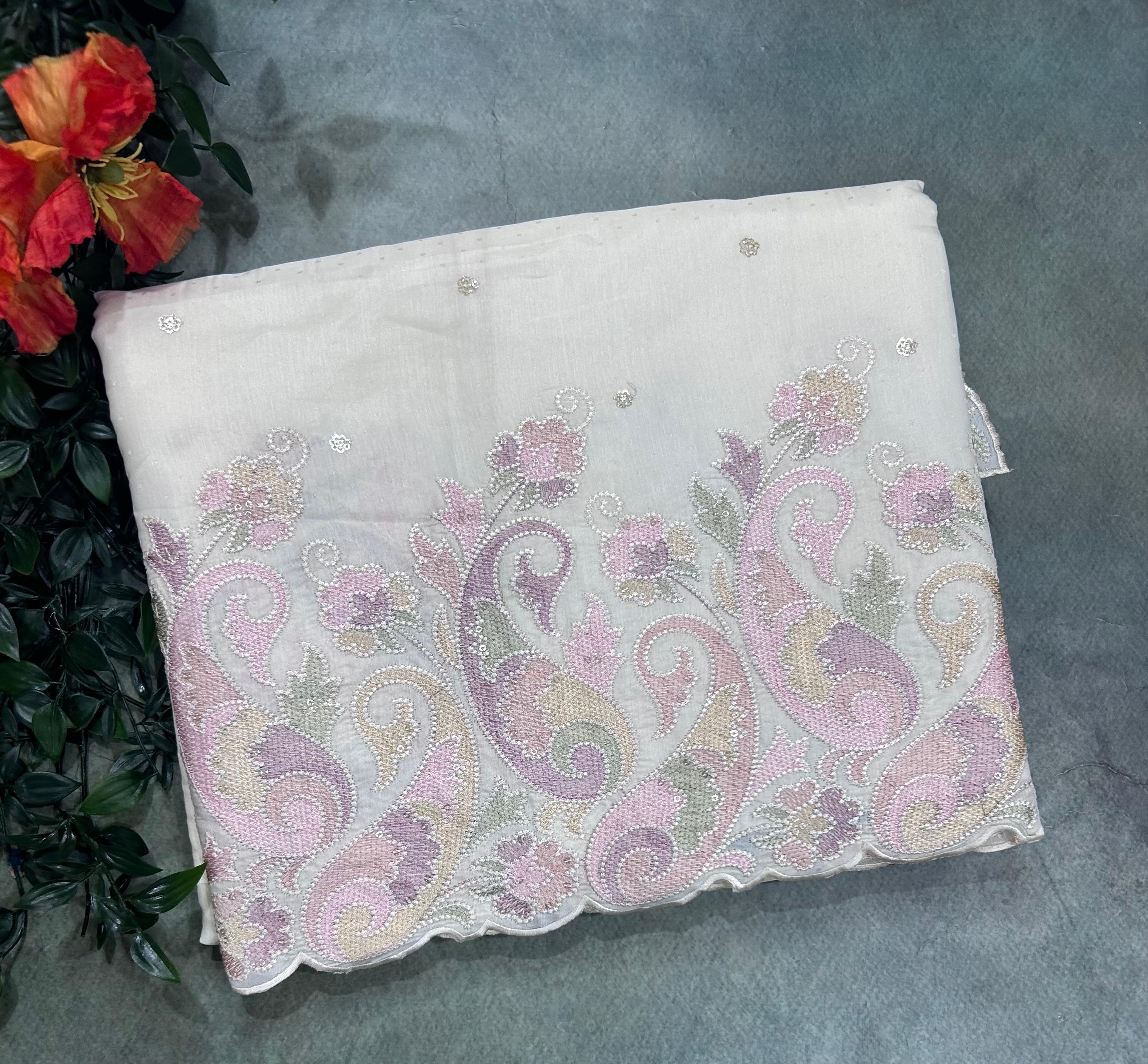 Cream Embroidery Work Semi Tussar 106 Saree