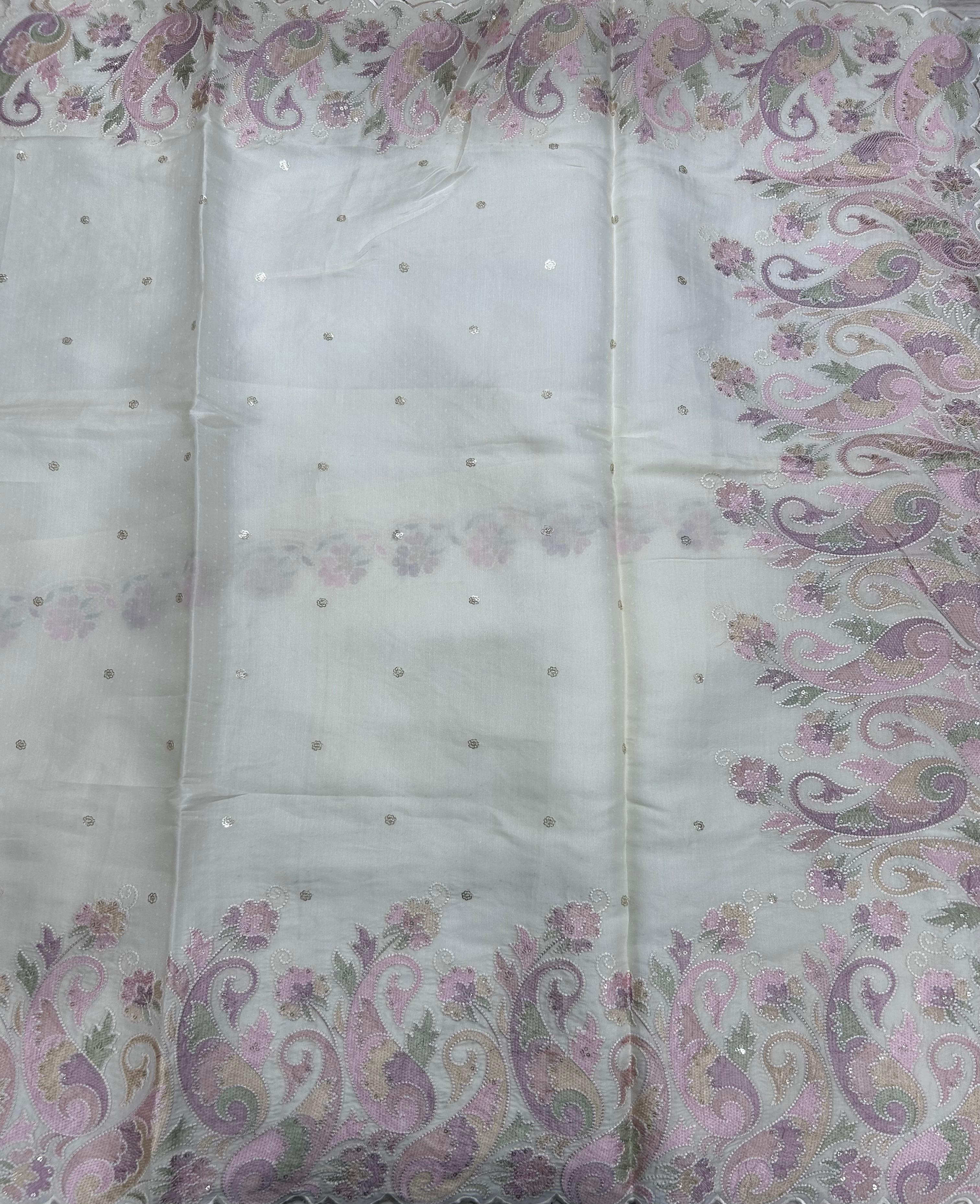 Cream Embroidery Work Semi Tussar 106 Saree