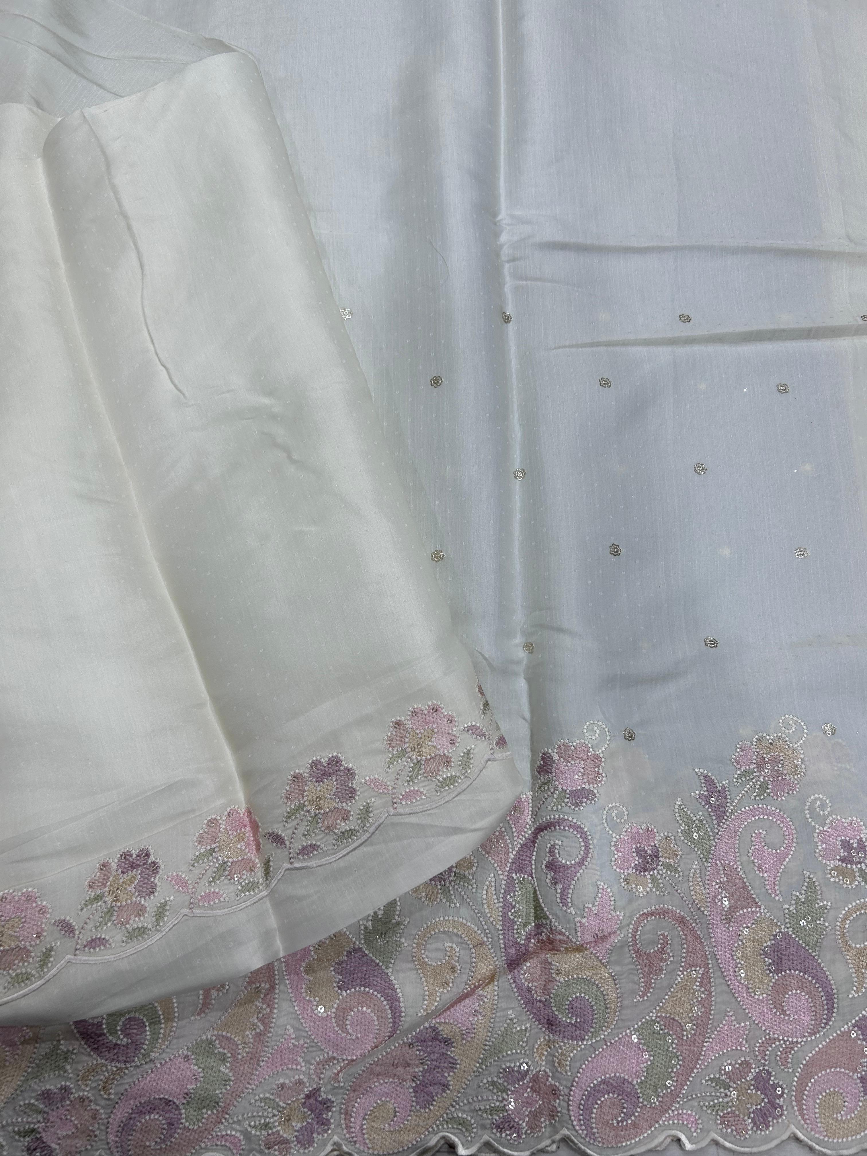 Cream Embroidery Work Semi Tussar 106 Saree