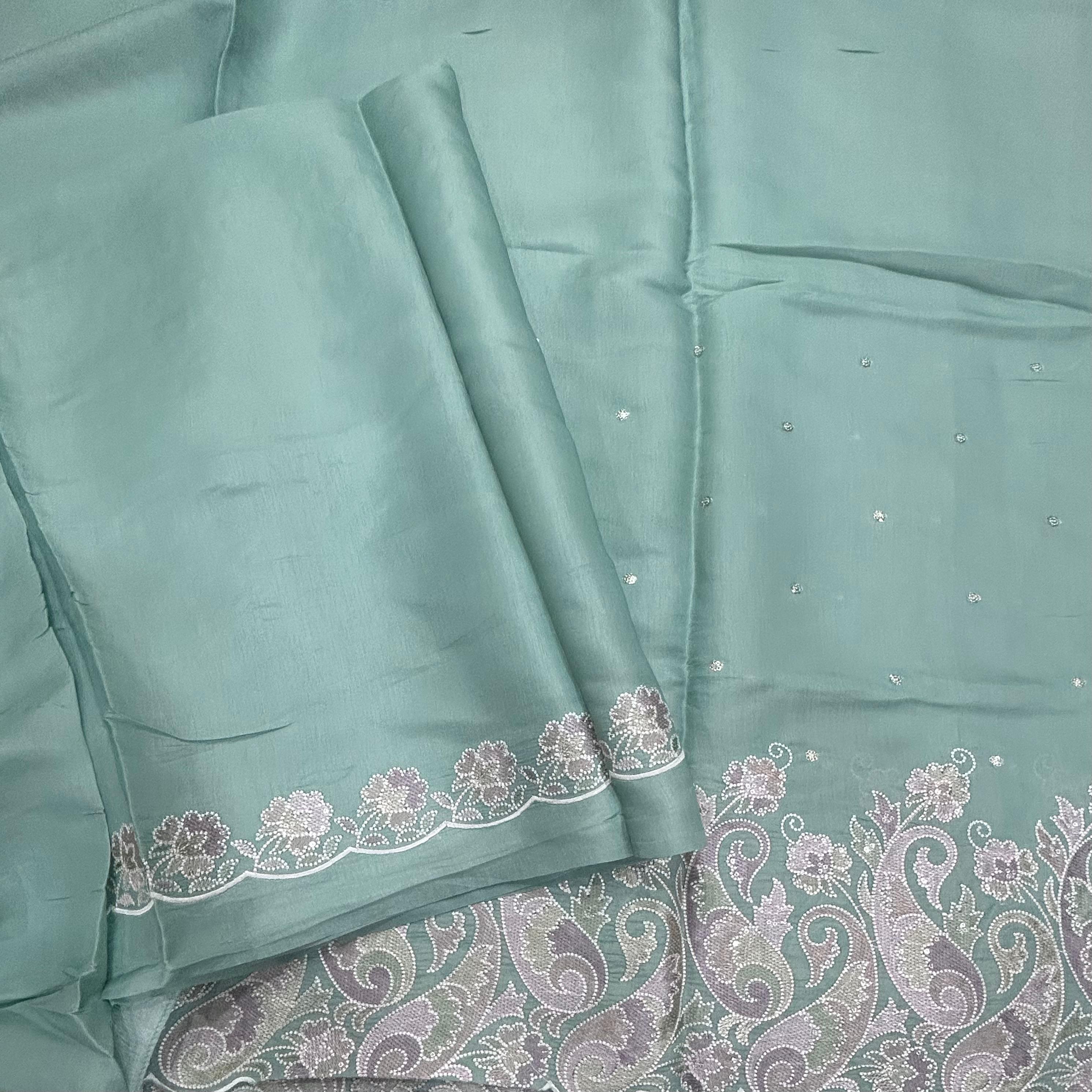Sea Green Embroidery Work Semi Tussar 106 Saree