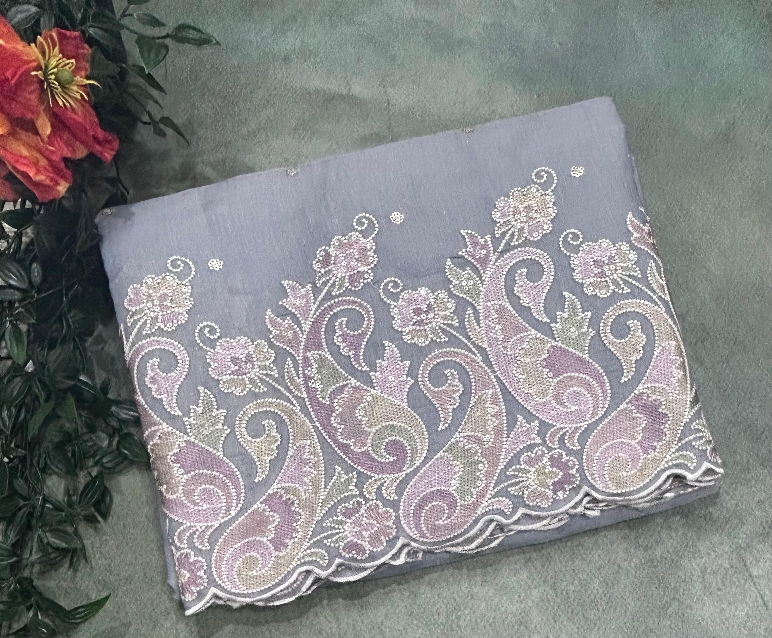 Grey Embroidery Work Semi Tussar 106 Saree