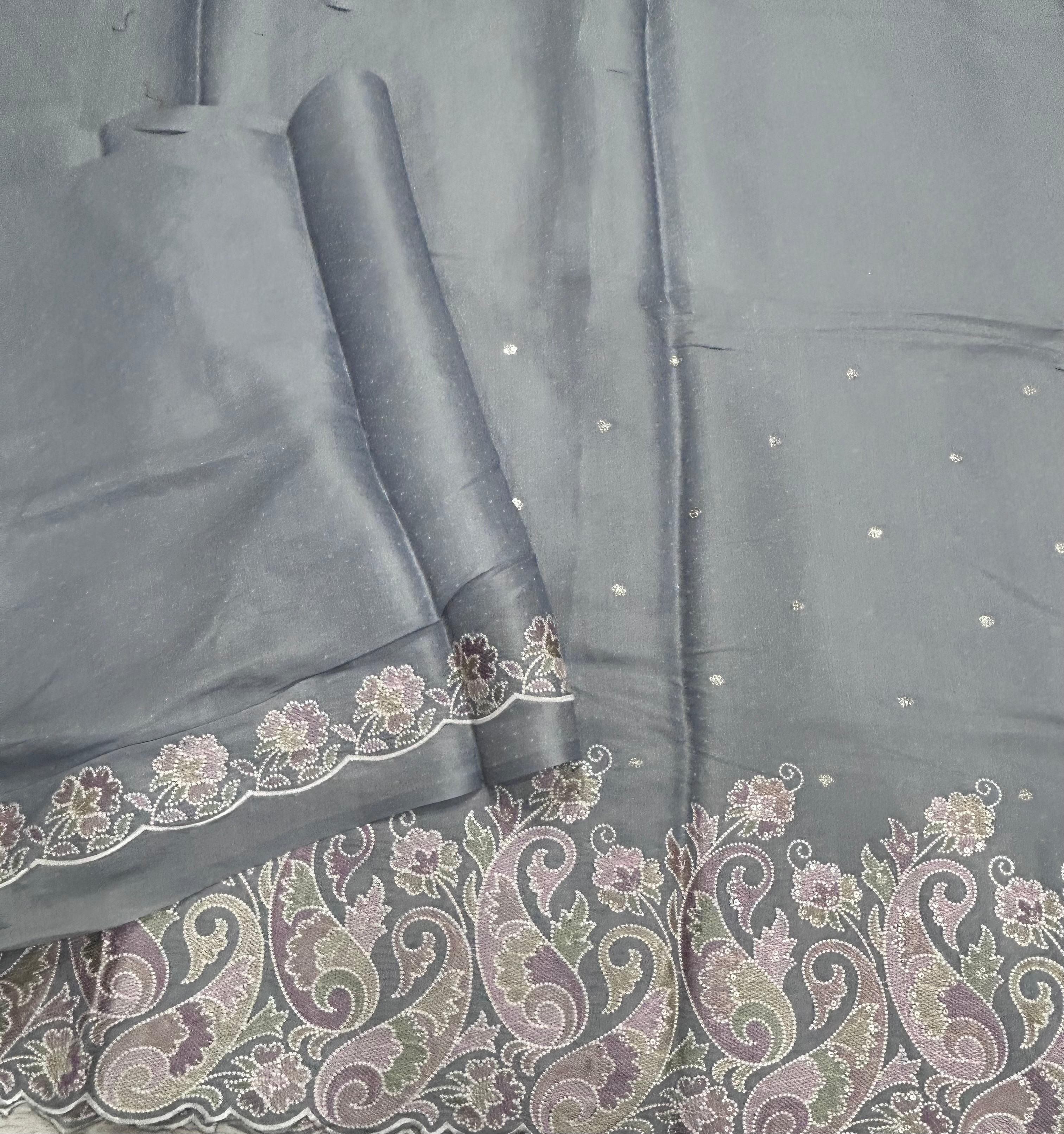 Grey Embroidery Work Semi Tussar 106 Saree