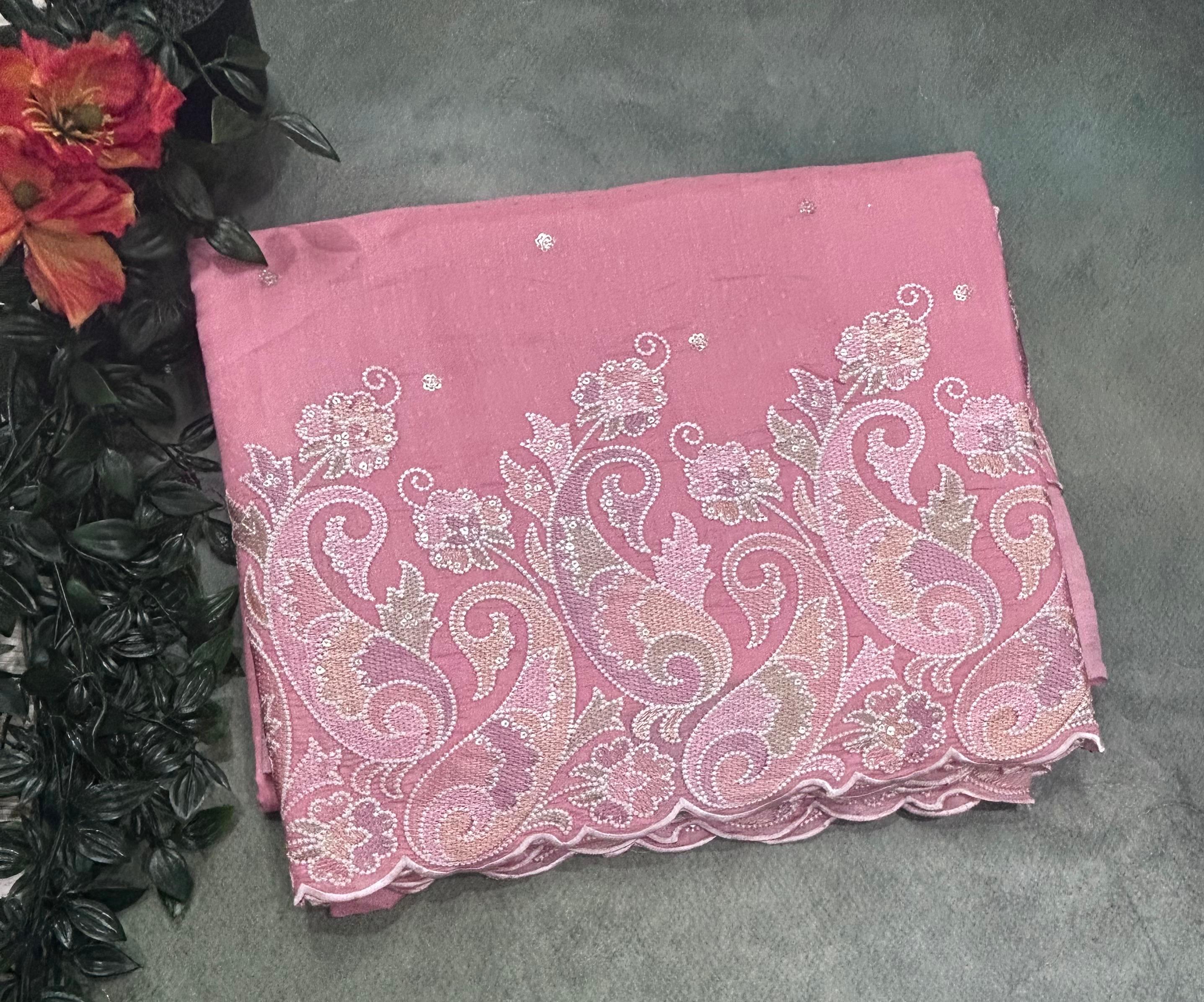 Rose Pink Embroidery Work Semi Tussar 106 Saree