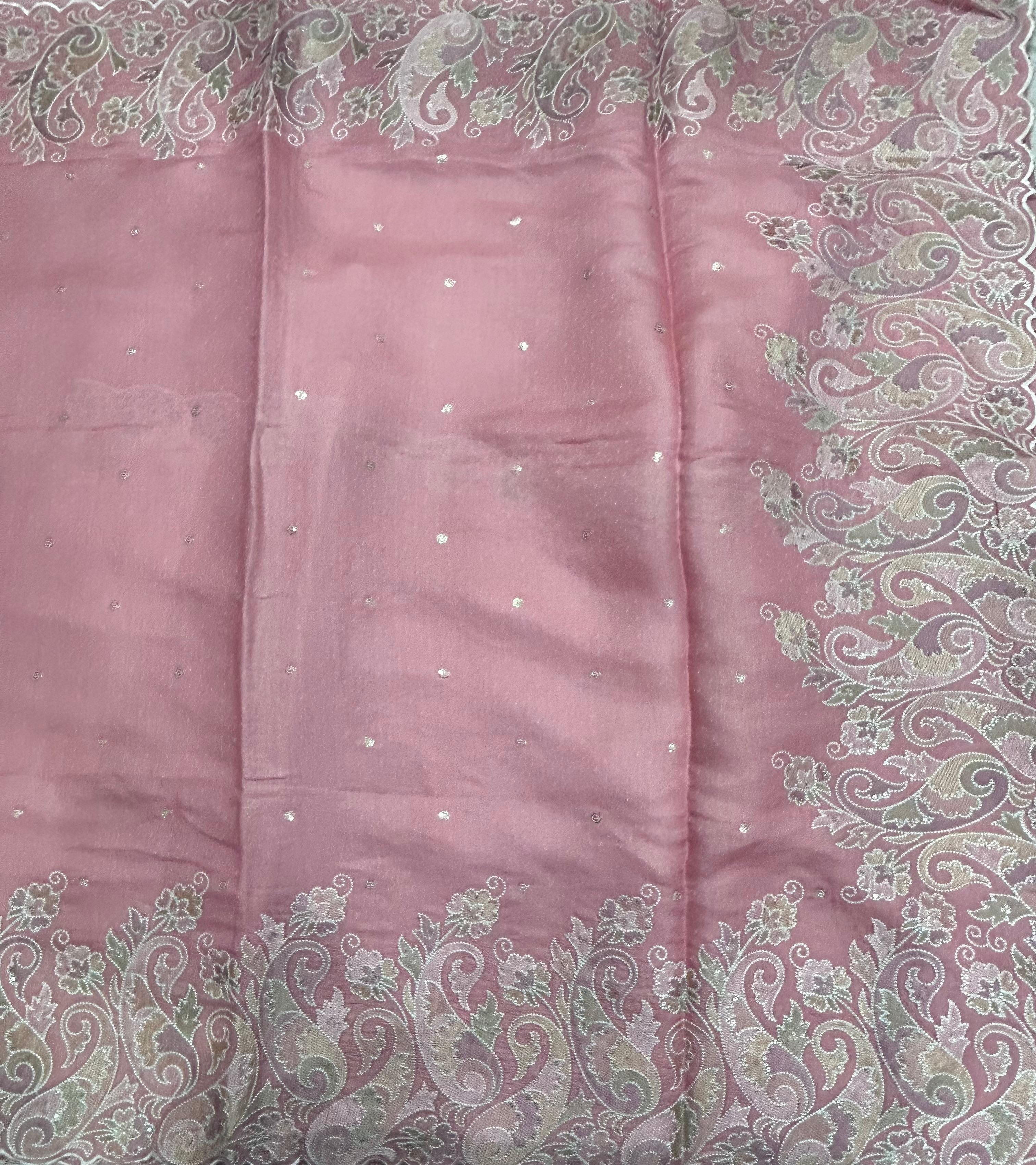 Rose Pink Embroidery Work Semi Tussar 106 Saree
