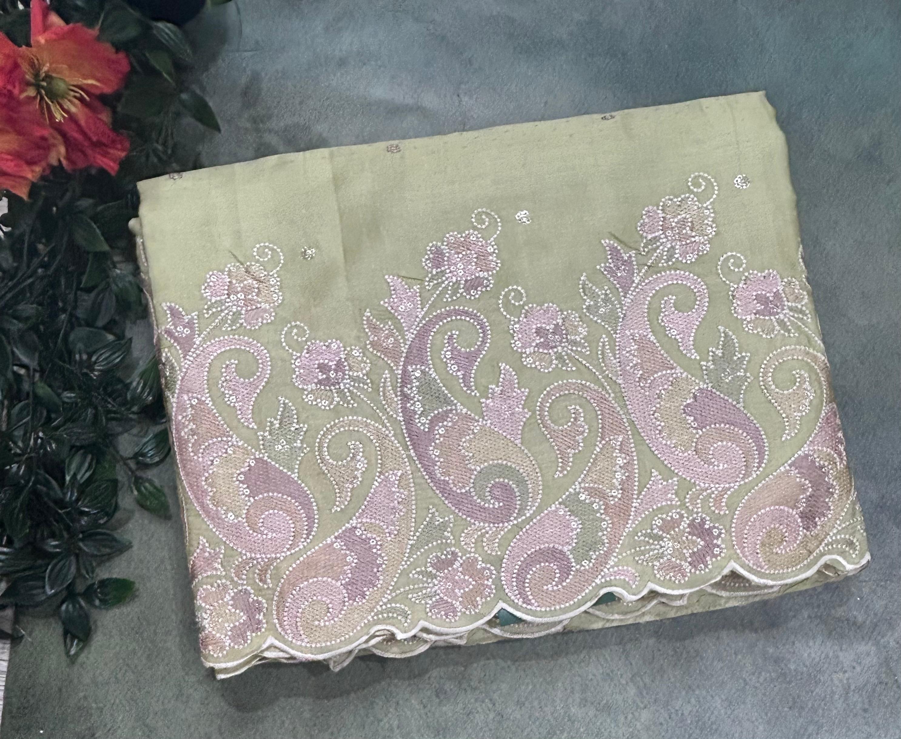 Pastel Green Embroidery Work Semi Tussar 106 Saree