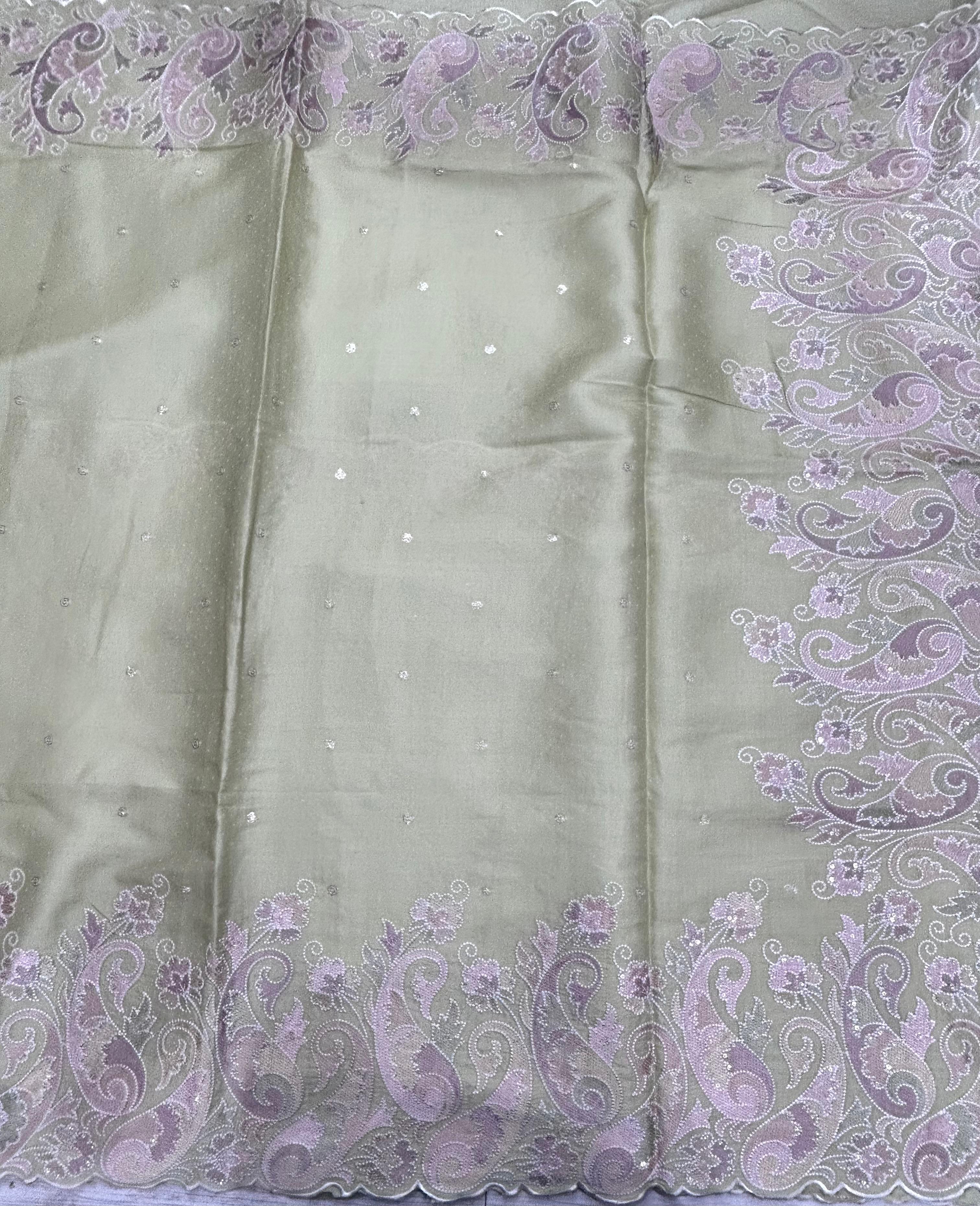 Pastel Green Embroidery Work Semi Tussar 106 Saree