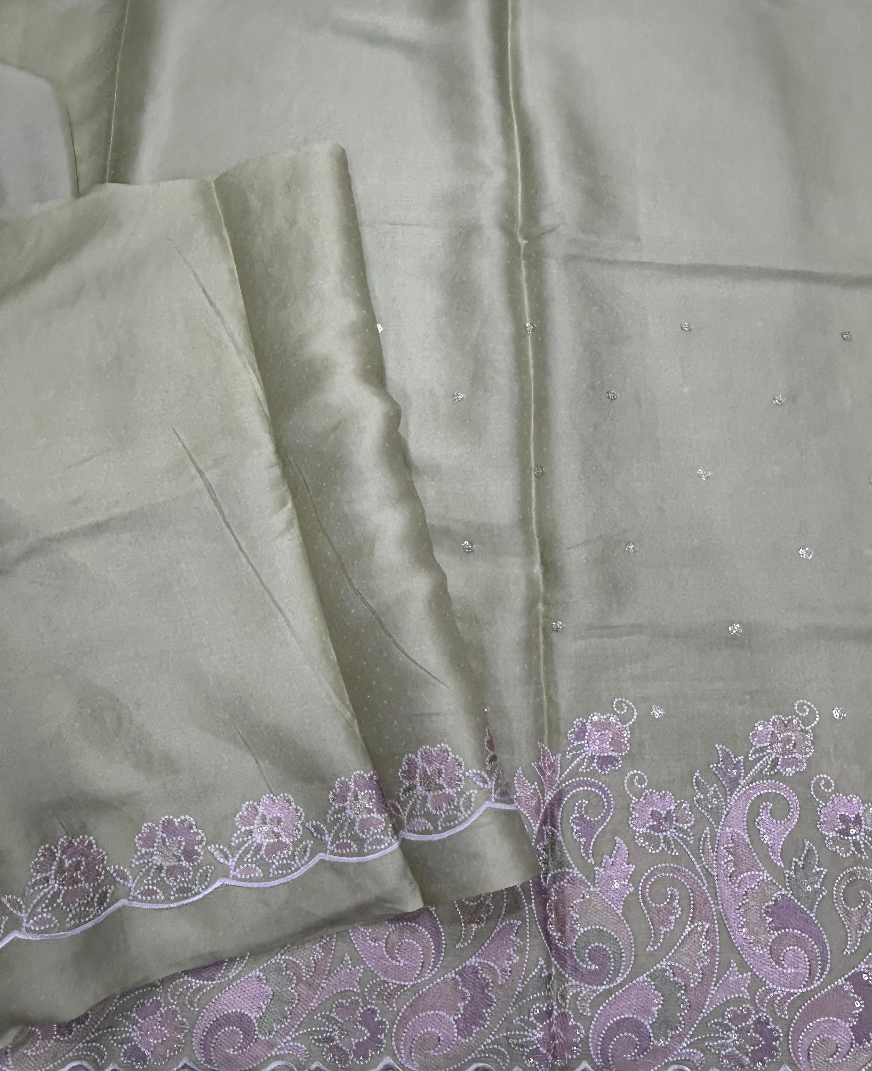Pastel Green Embroidery Work Semi Tussar 106 Saree