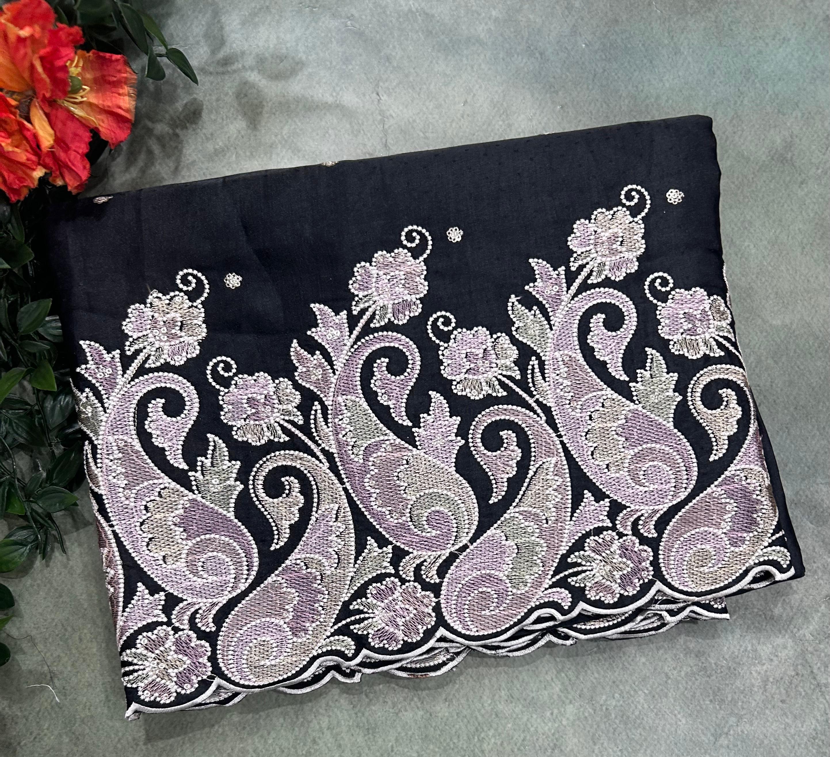 Black Embroidery Work Semi Tussar 106 Saree