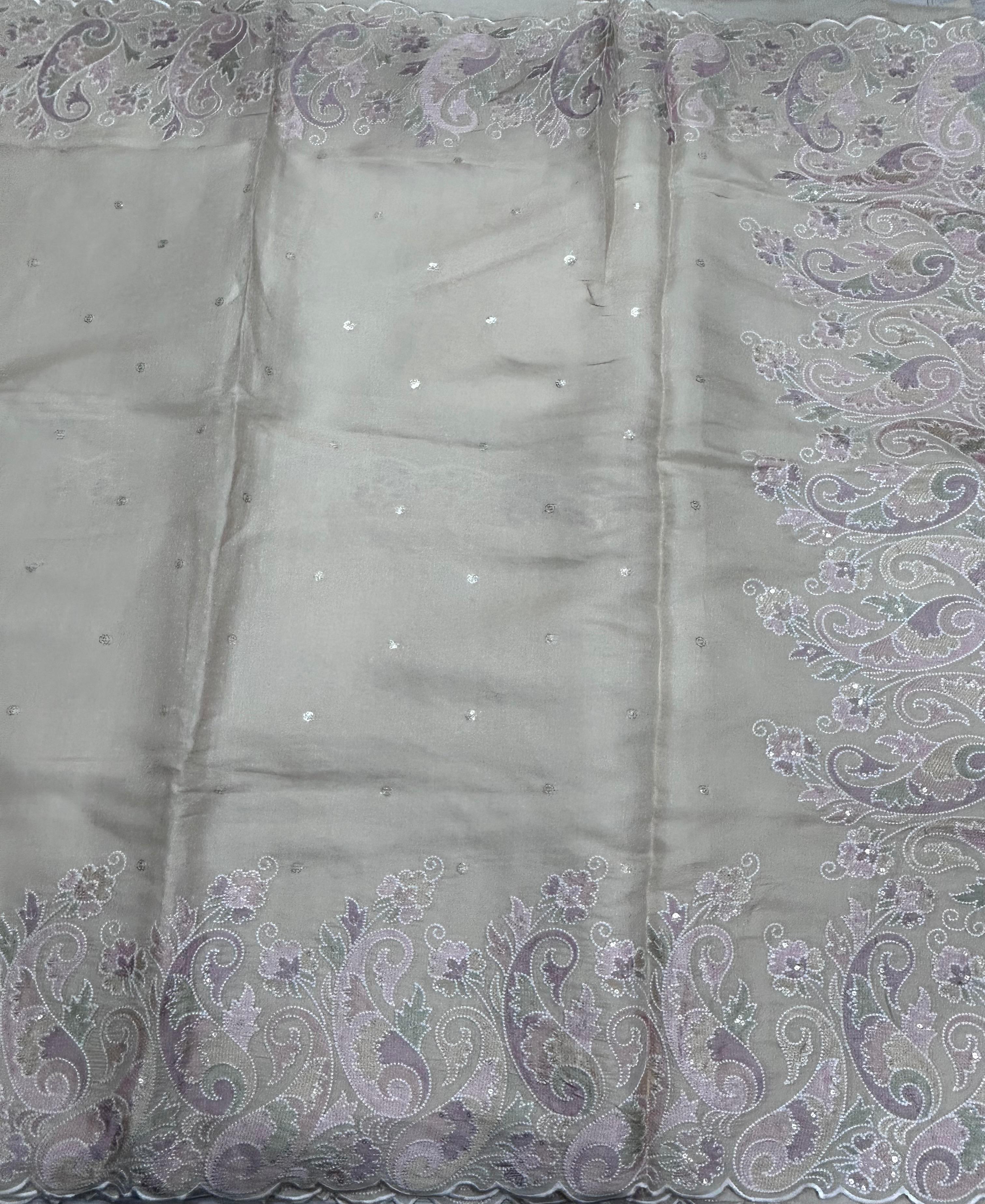 Beige Embroidery Work Semi Tussar 106 Saree