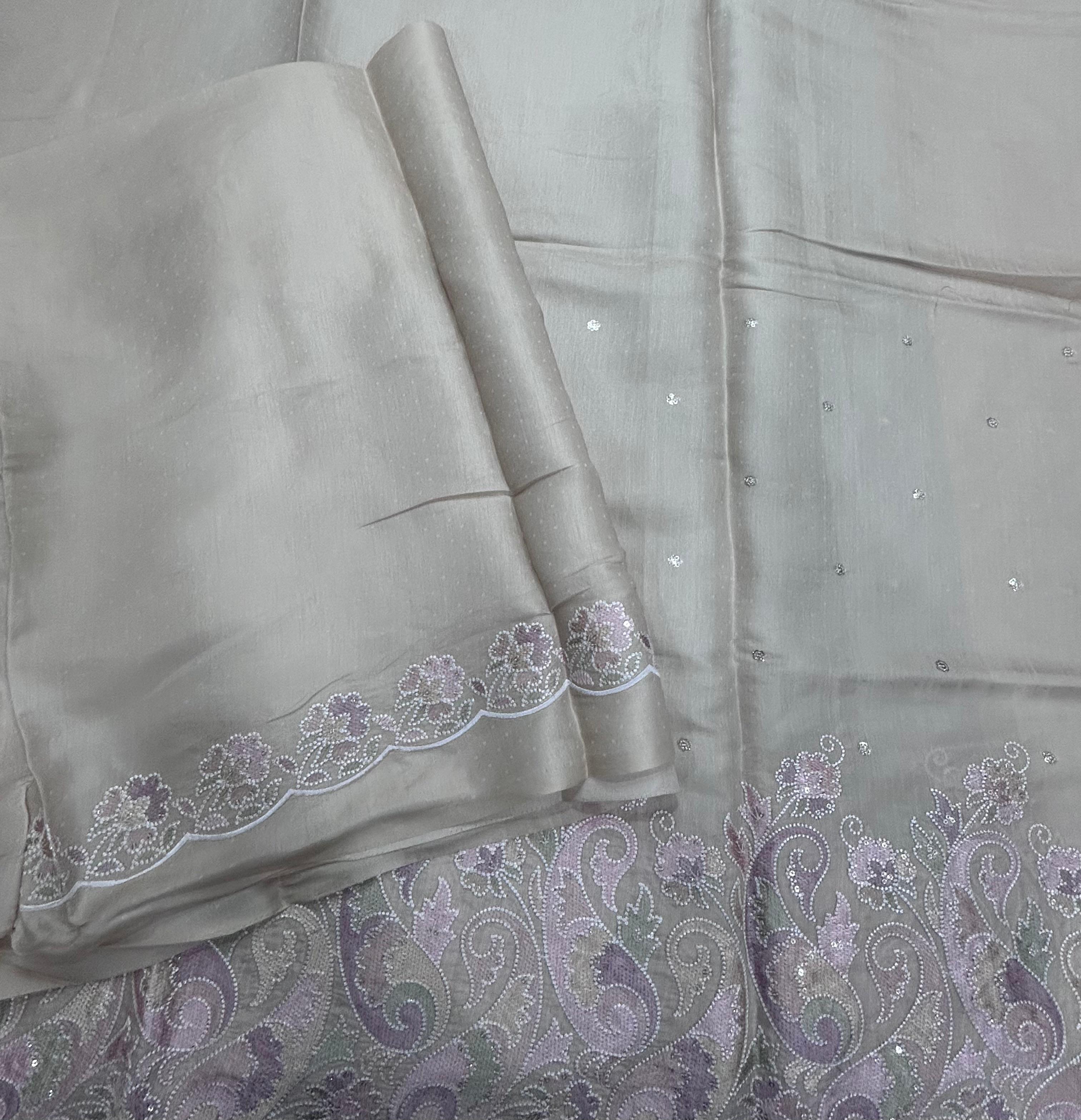 Beige Embroidery Work Semi Tussar 106 Saree