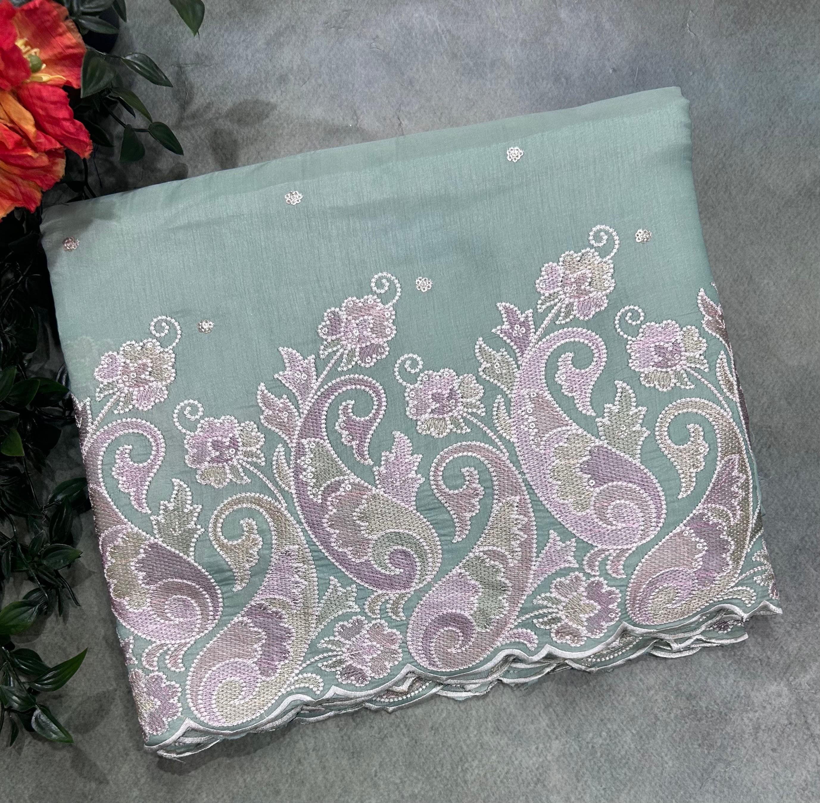 Sea Green Embroidery Work Semi Tussar 106 Saree