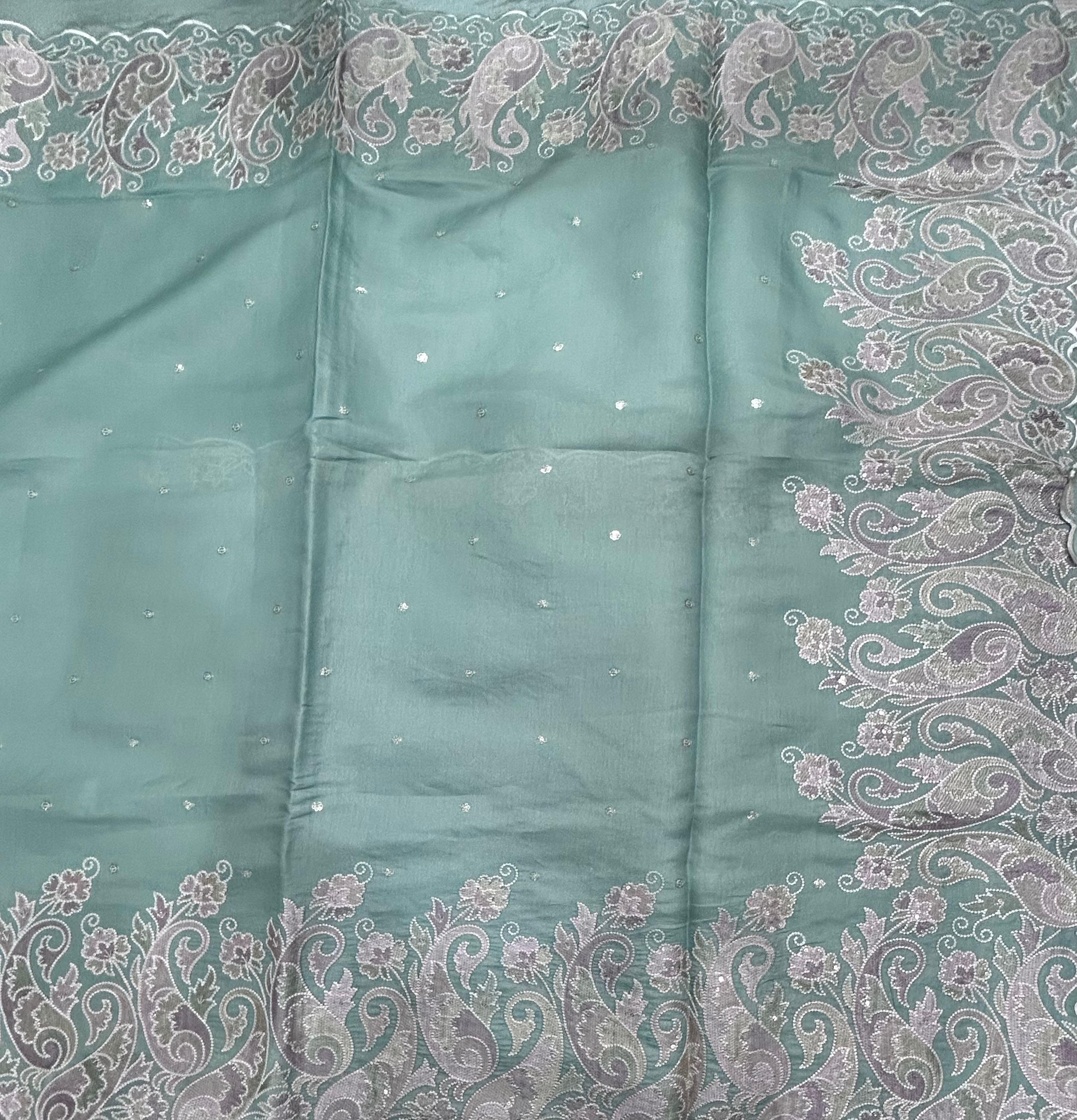 Sea Green Embroidery Work Semi Tussar 106 Saree