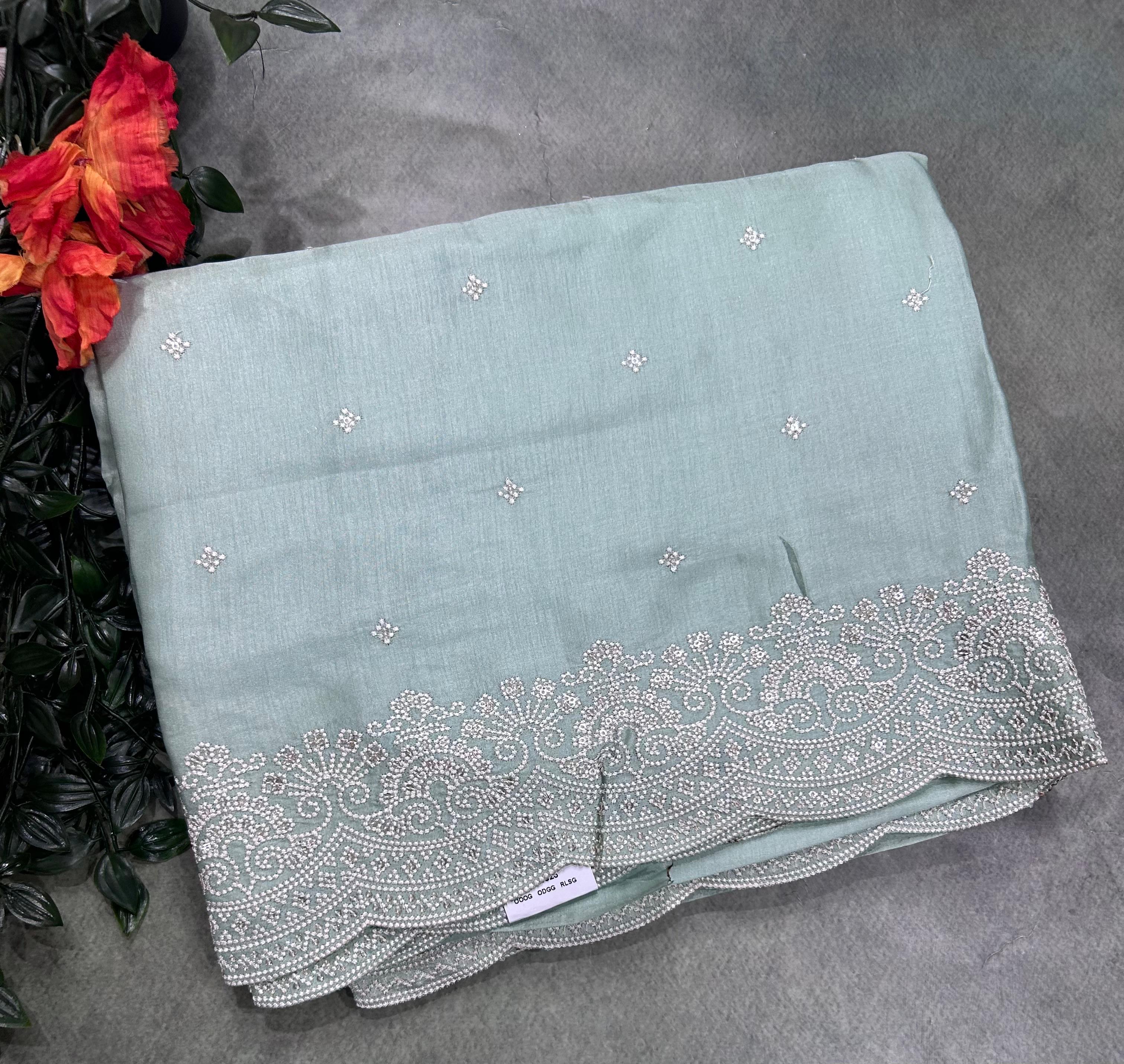 Pastel Blue Embroidery Work Semi Tussar 106 Saree