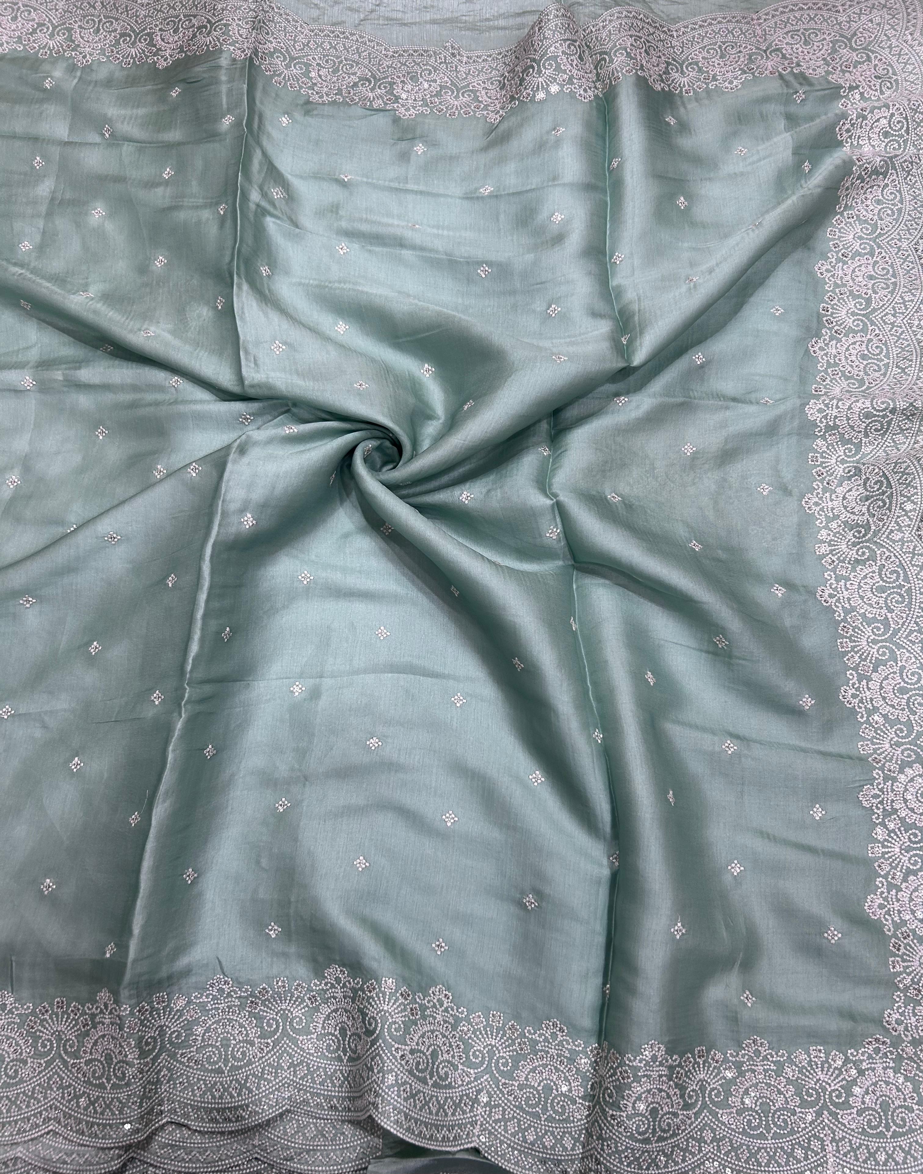 Pastel Blue Embroidery Work Semi Tussar 106 Saree