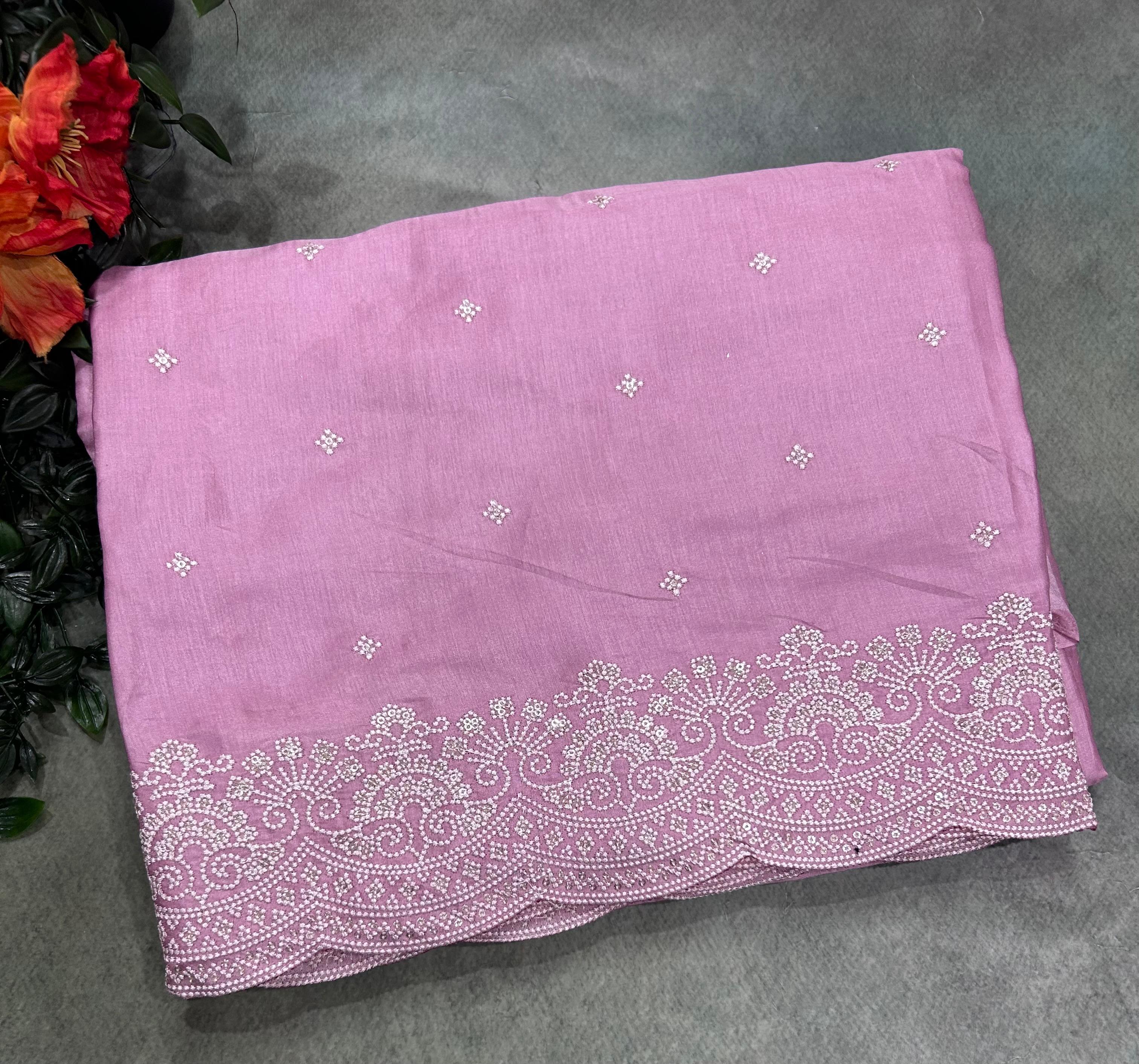 Lilac Pink Embroidery Work Semi Tussar 106 Saree