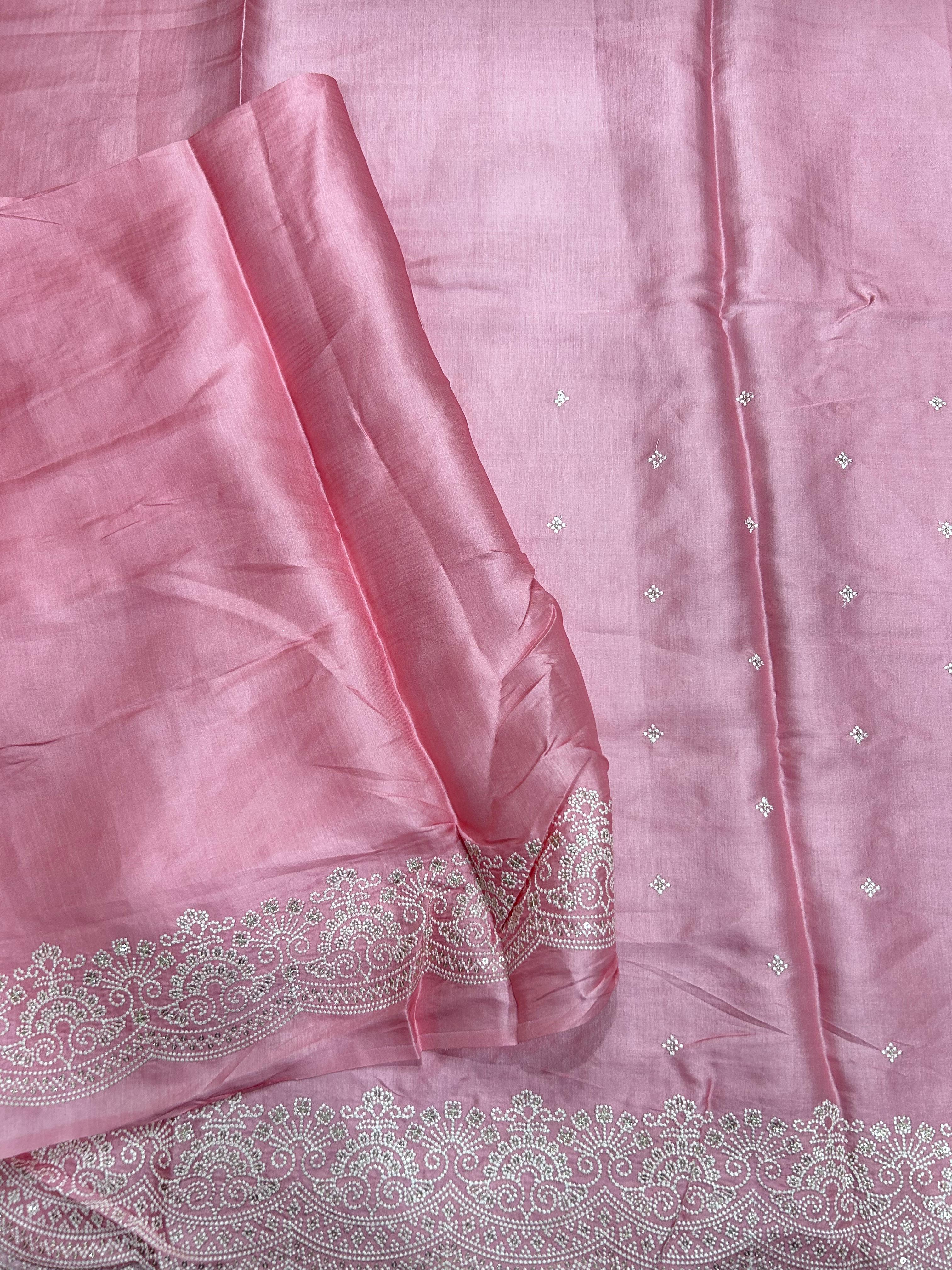 Baby Pink Embroidery Work Semi Tussar 106 Saree