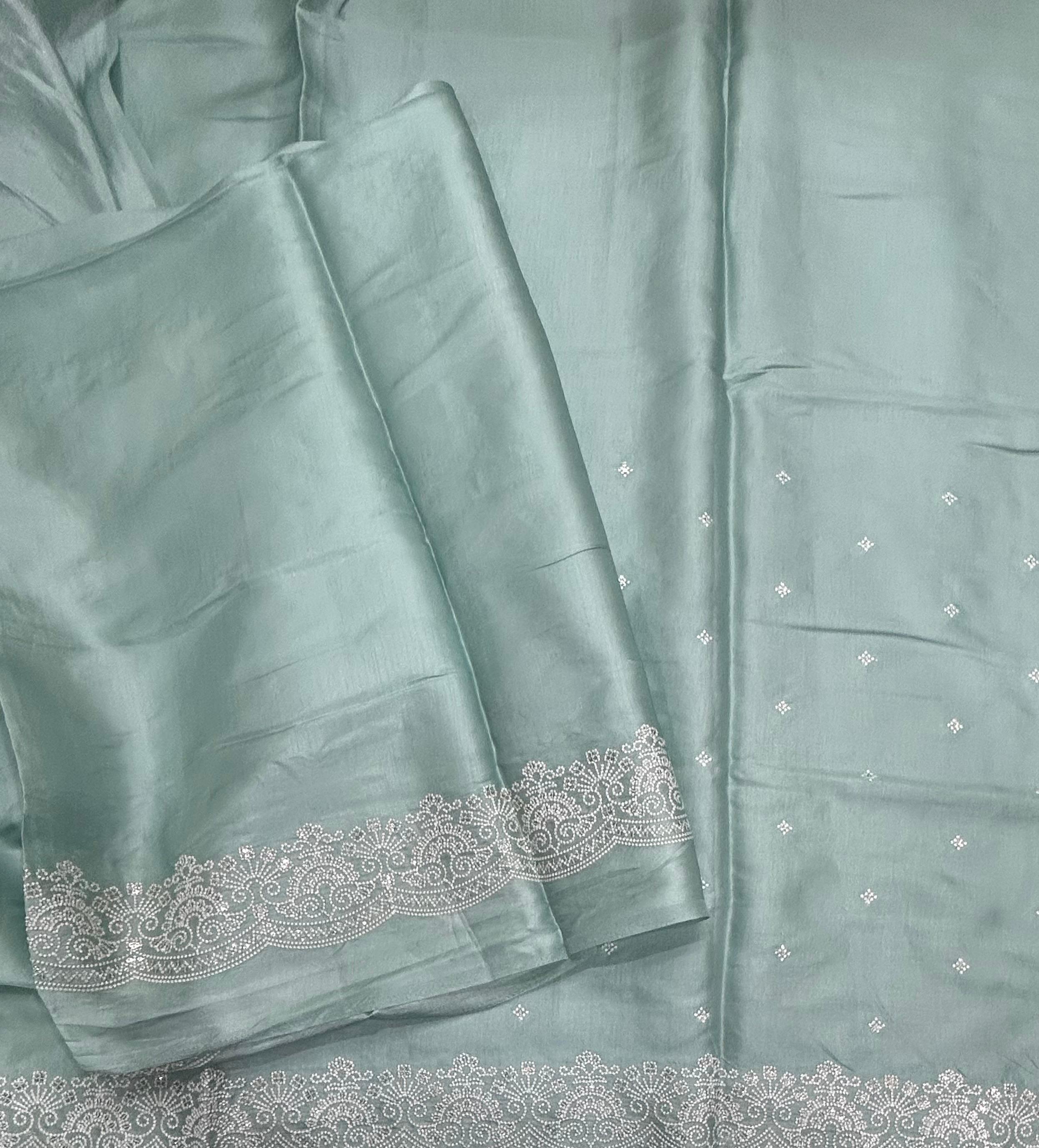 Pastel Blue Embroidery Work Semi Tussar 106 Saree