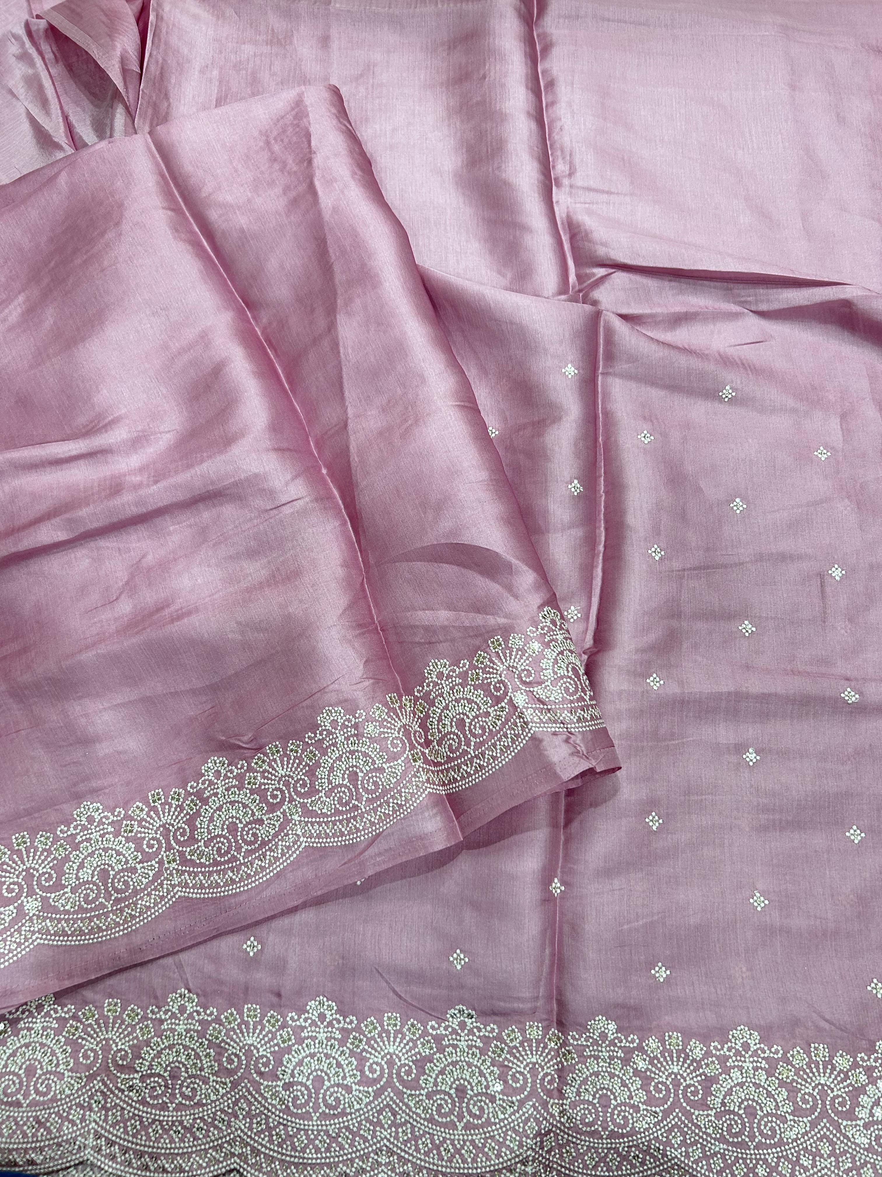 Lilac Pink Embroidery Work Semi Tussar 106 Saree