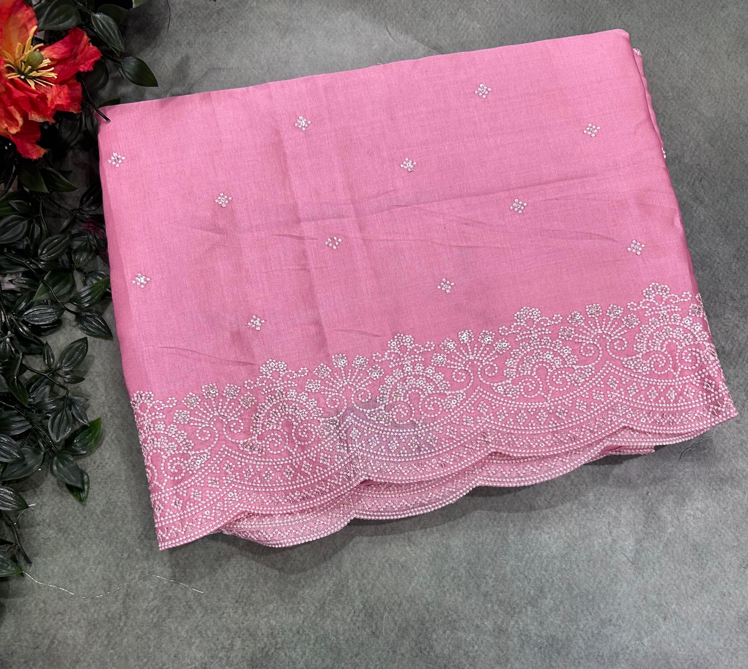 Baby Pink Embroidery Work Semi Tussar 106 Saree