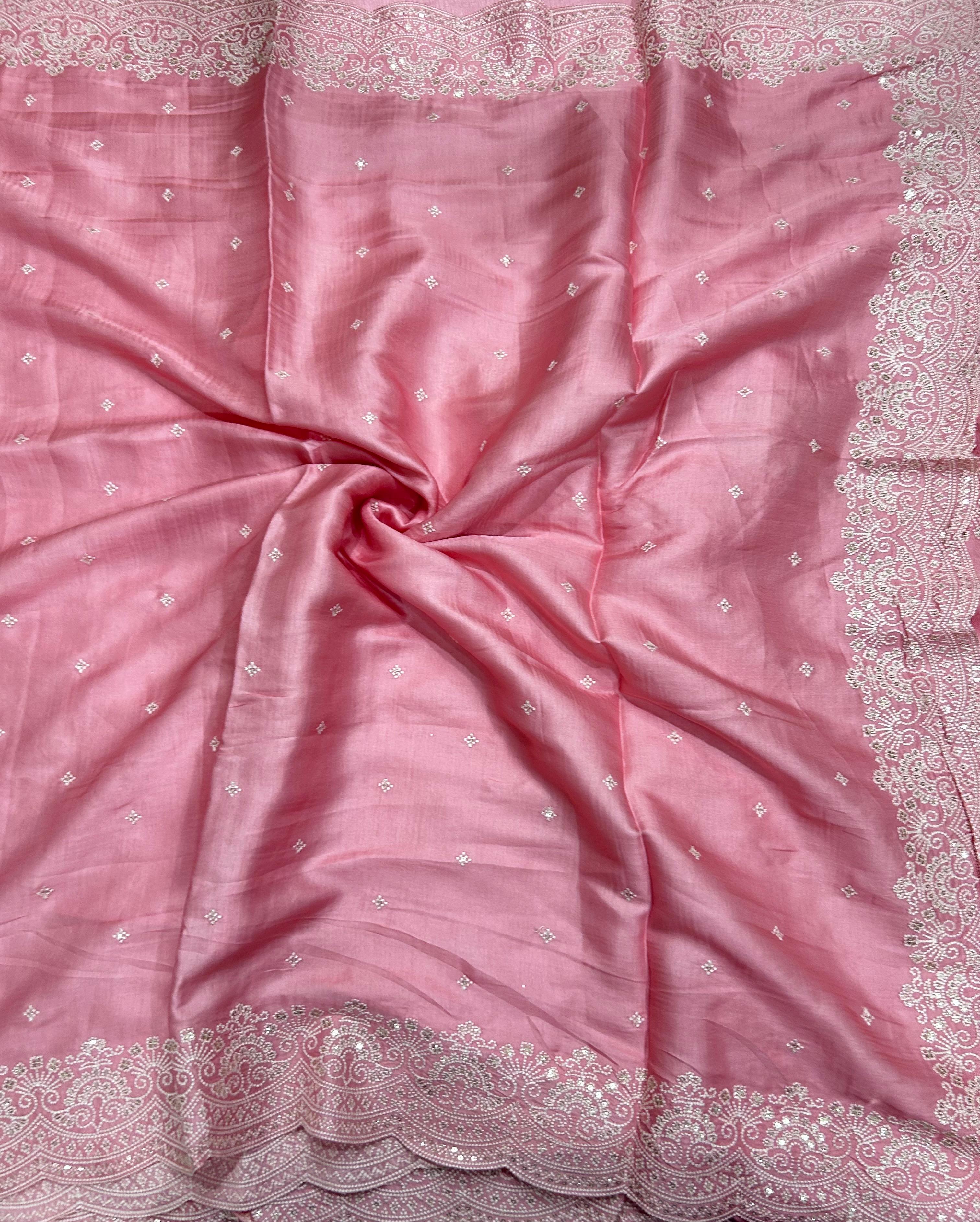 Baby Pink Embroidery Work Semi Tussar 106 Saree