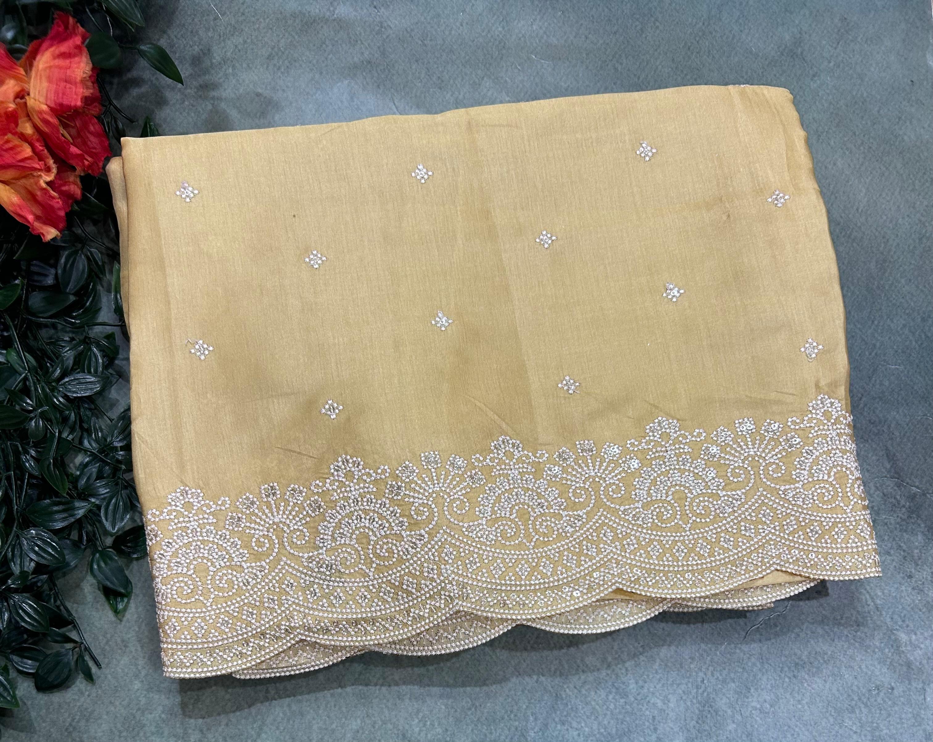 Light Gold Embroidery Work Semi Tussar 106 Saree