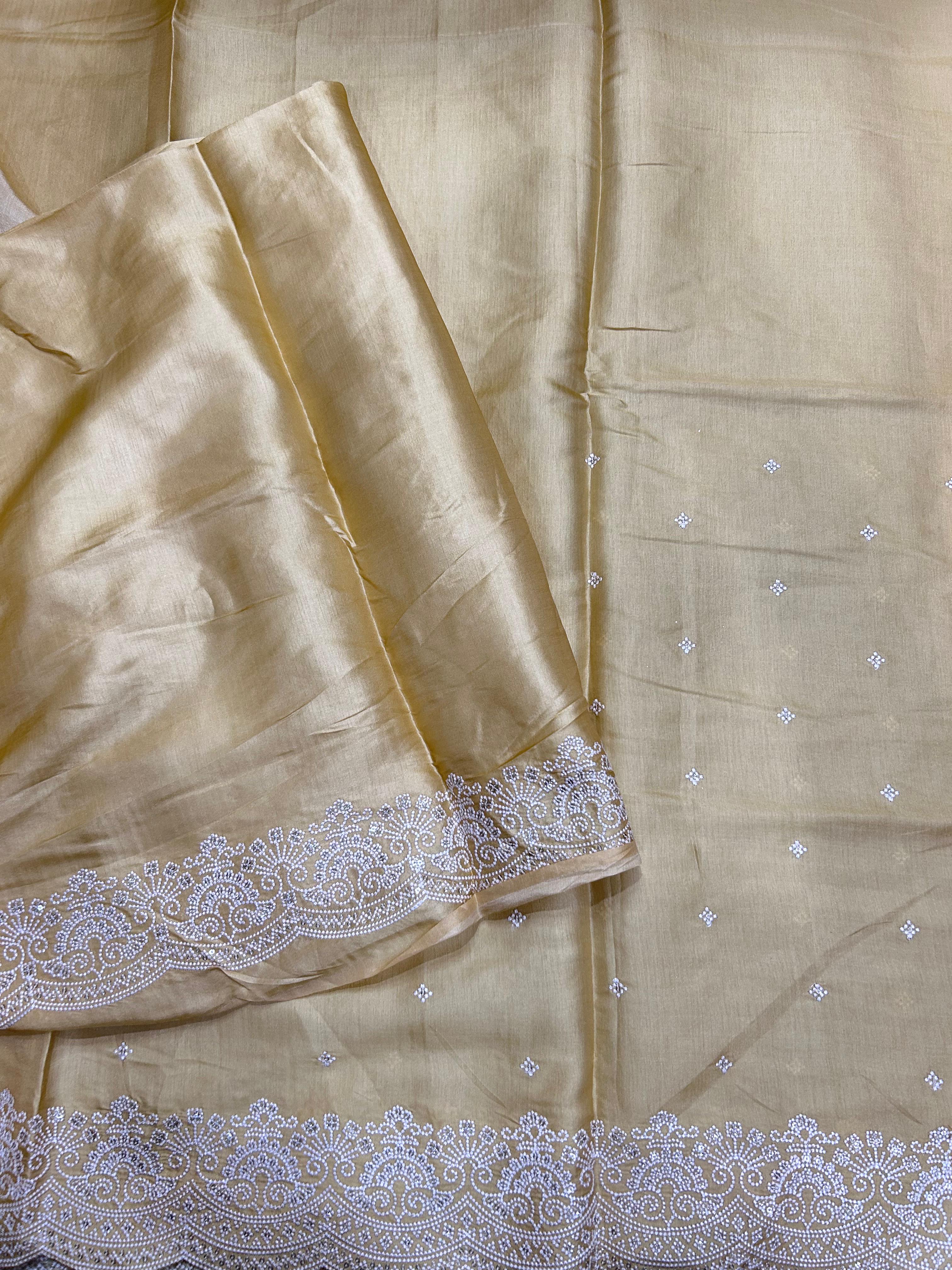 Light Gold Embroidery Work Semi Tussar 106 Saree
